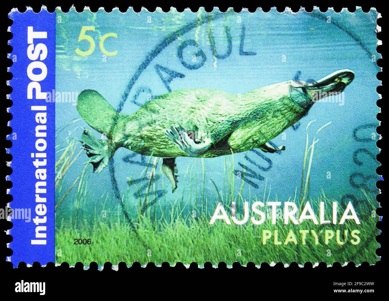 MOSCOW, RUSSIA - SEPTEMBER 24, 2019: Postage stamp printed in Australia shows Duck-billed Platypus (Ornithorhynchus anatinus), Australian Native Wildl Stock Photo
