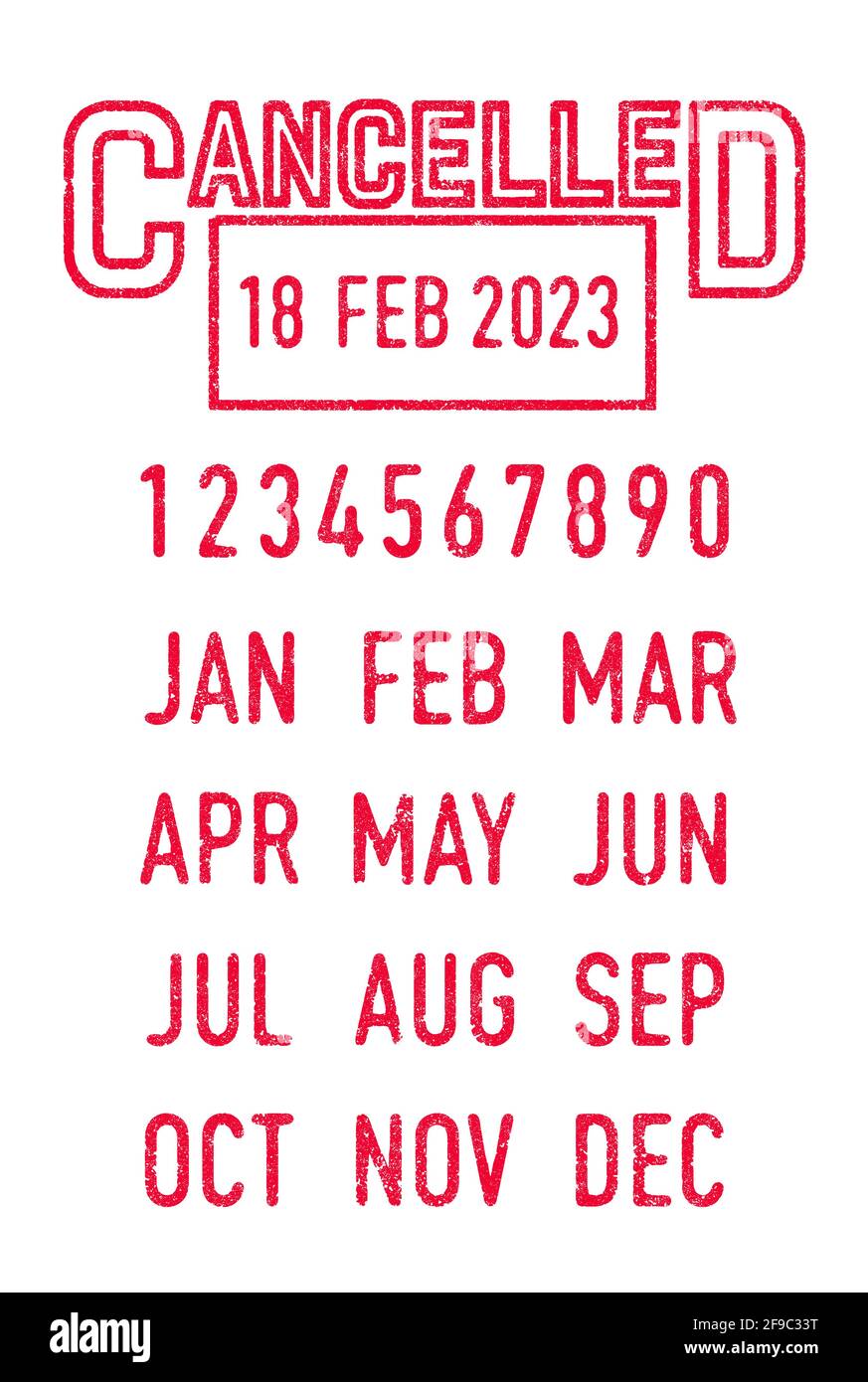 Vector illustration of the Cancelled stamp and editable dates (day, month and year) in ink stamps Stock Vector