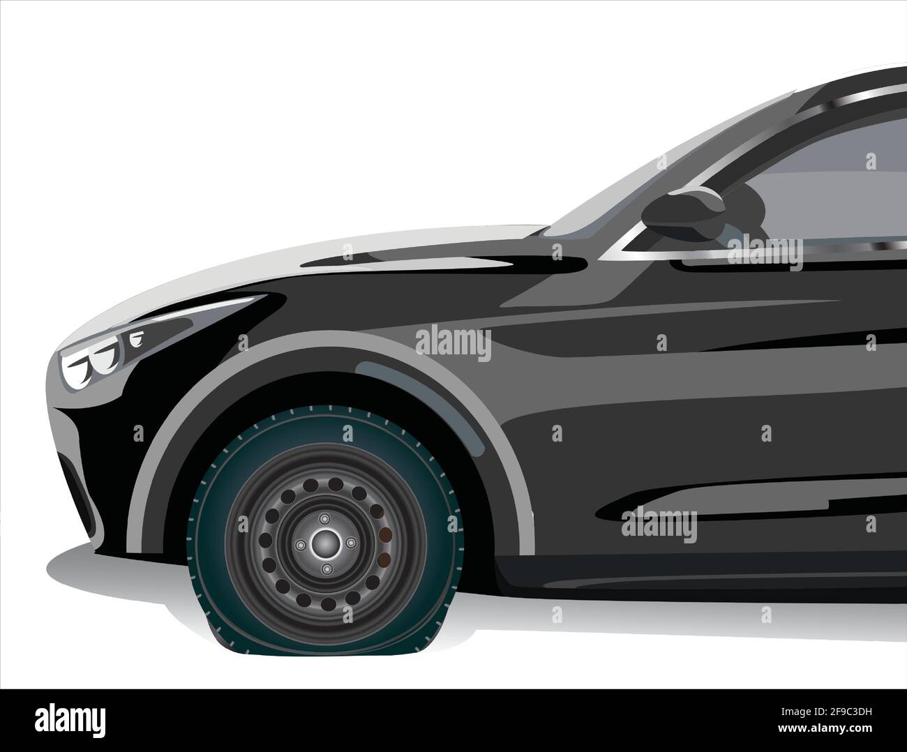 Vector Illustration of Flat Tire of Vehicle Stock Vector