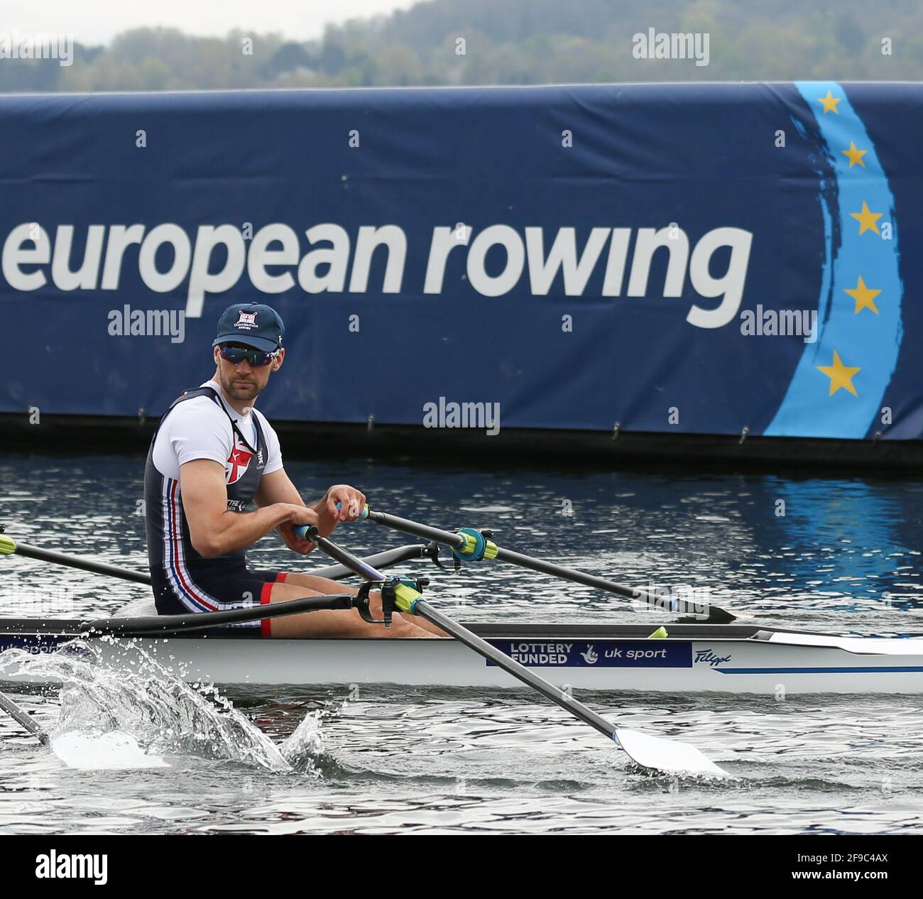 British rower Graeme Thomas on Day 2 at the European Rowing Championships in Lake Varese on April 10th 2021 in Varese, Italy Stock Photo