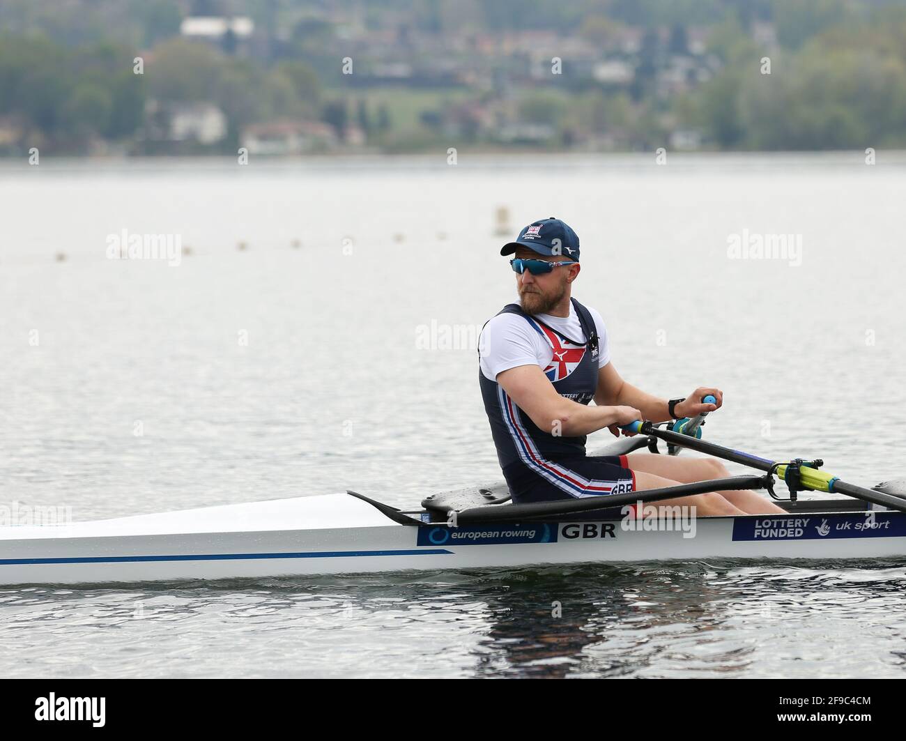 British rower John Collins on Day 2 at the European Rowing Championships in Lake Varese on April 10th 2021 in Varese, Italy Stock Photo