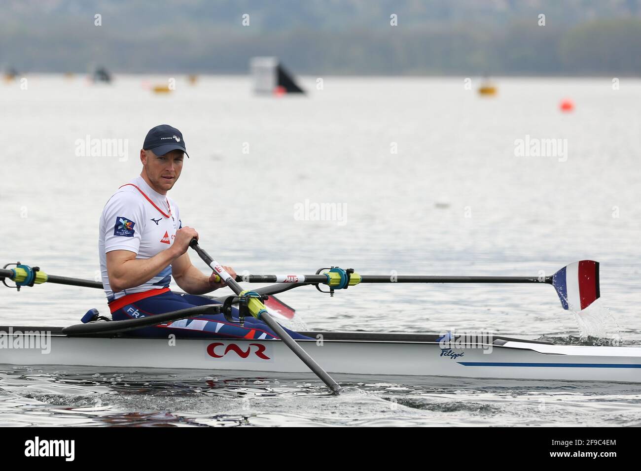 Mathieu Androdias of France  on Day 2 at the European Rowing Championships in Lake Varese on April 10th 2021 in Varese, Italy Stock Photo