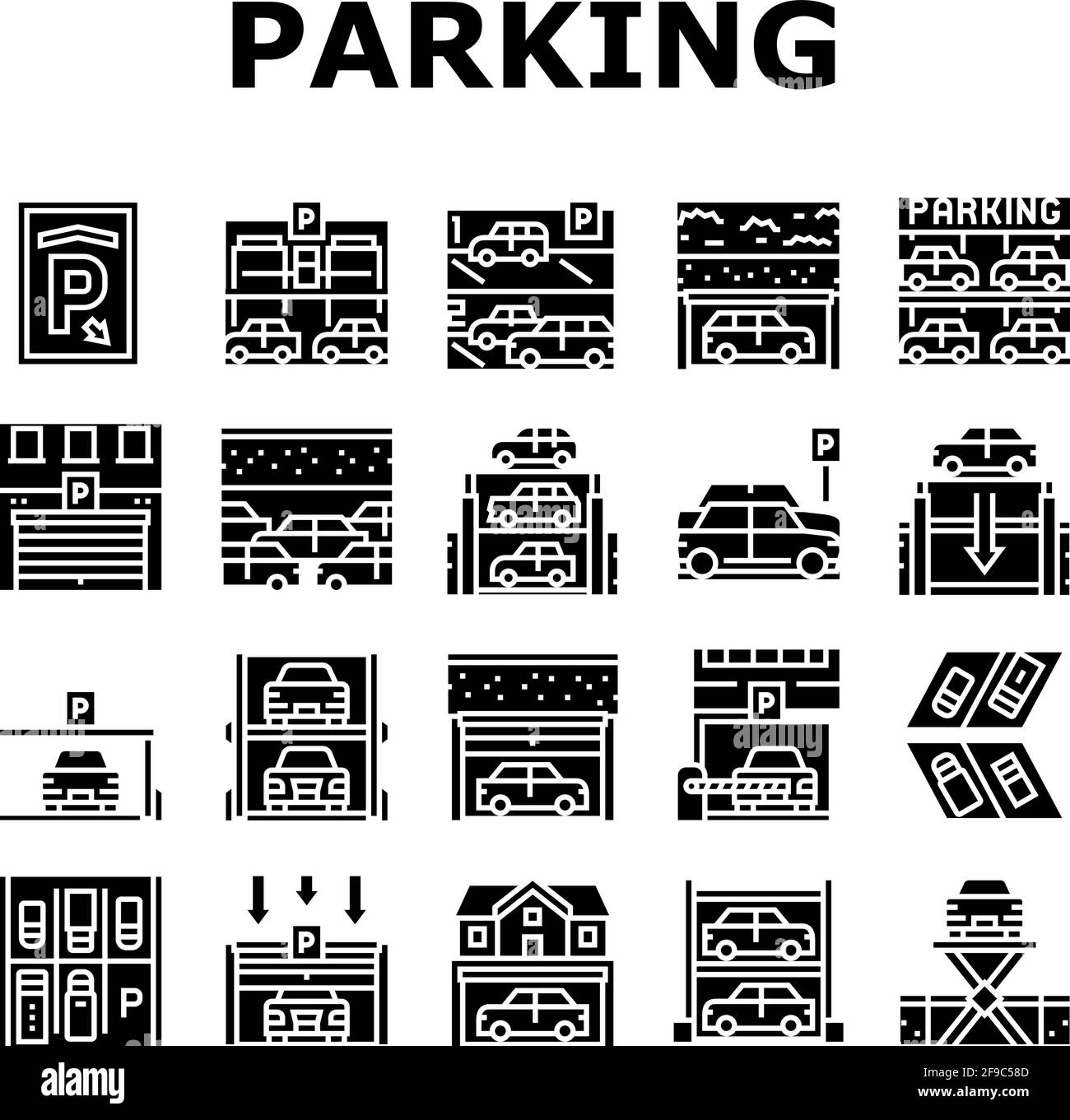 Underground Parking Collection Icons Set Vector Stock Vector Image ...