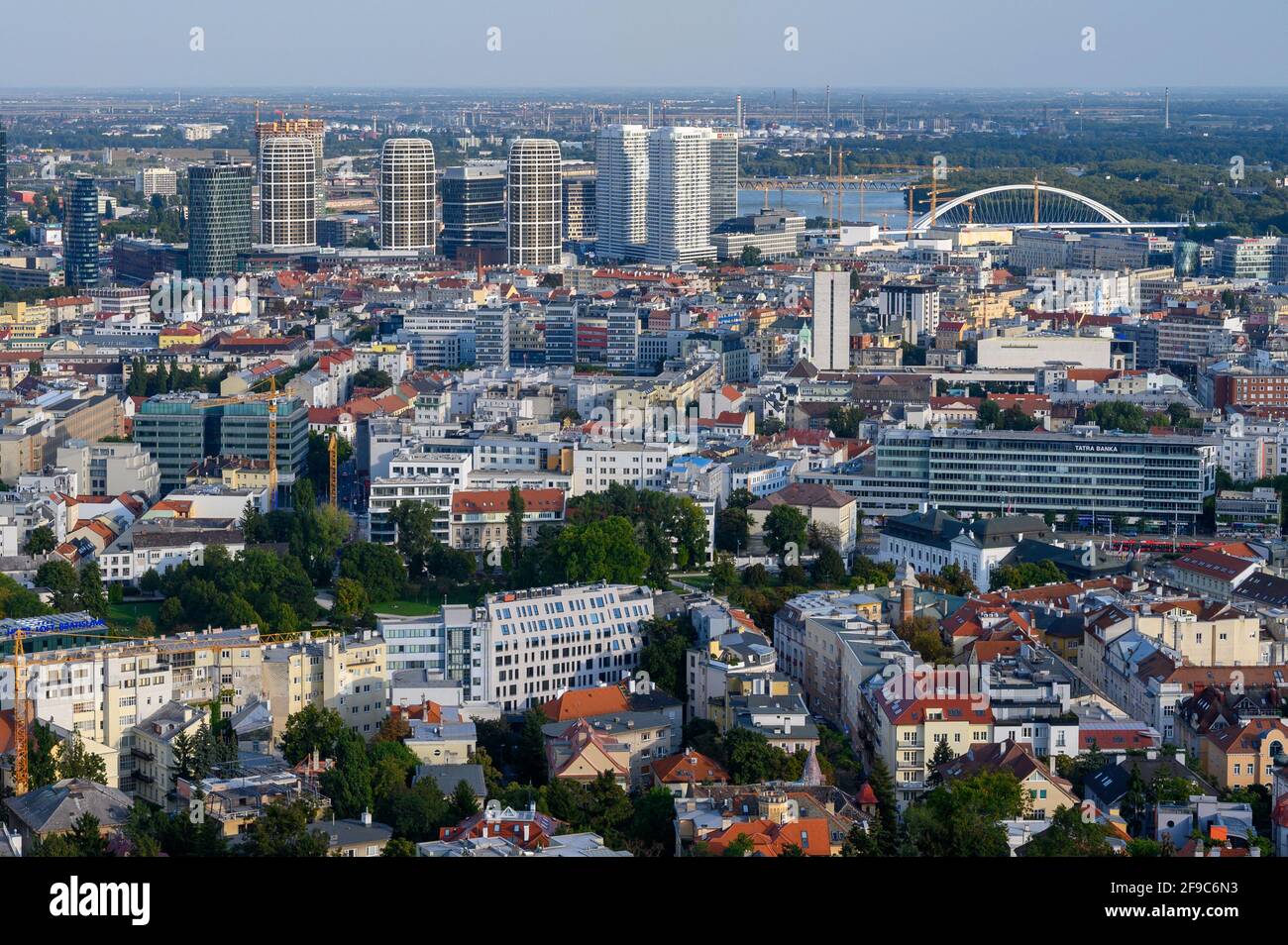 The cityscape scape of Bratislava (Slovakia) as seen from the Slavín monument. Stock Photo