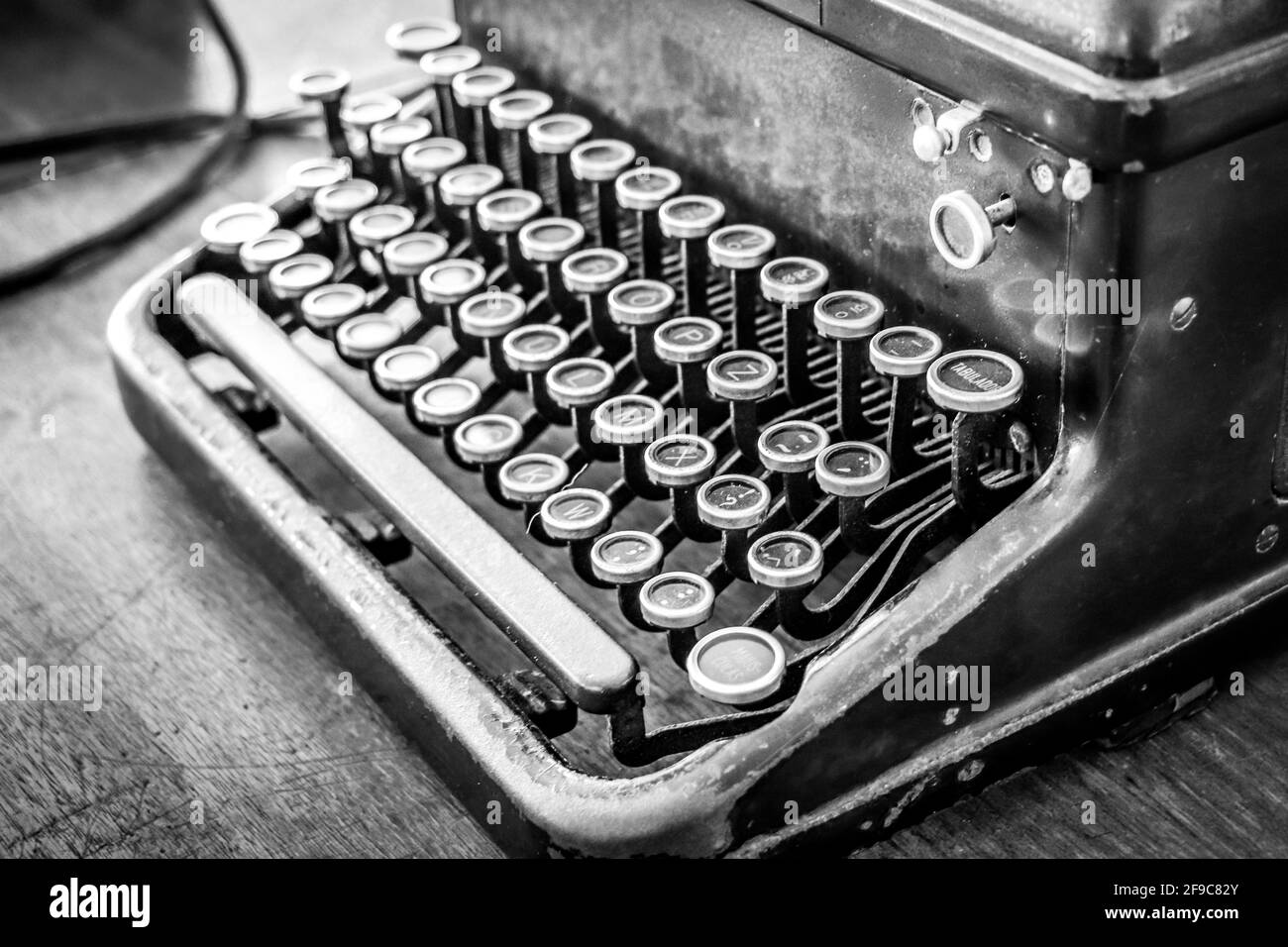Antique Typewriter. Vintage Typewriter Machine Closeup Stock Photo