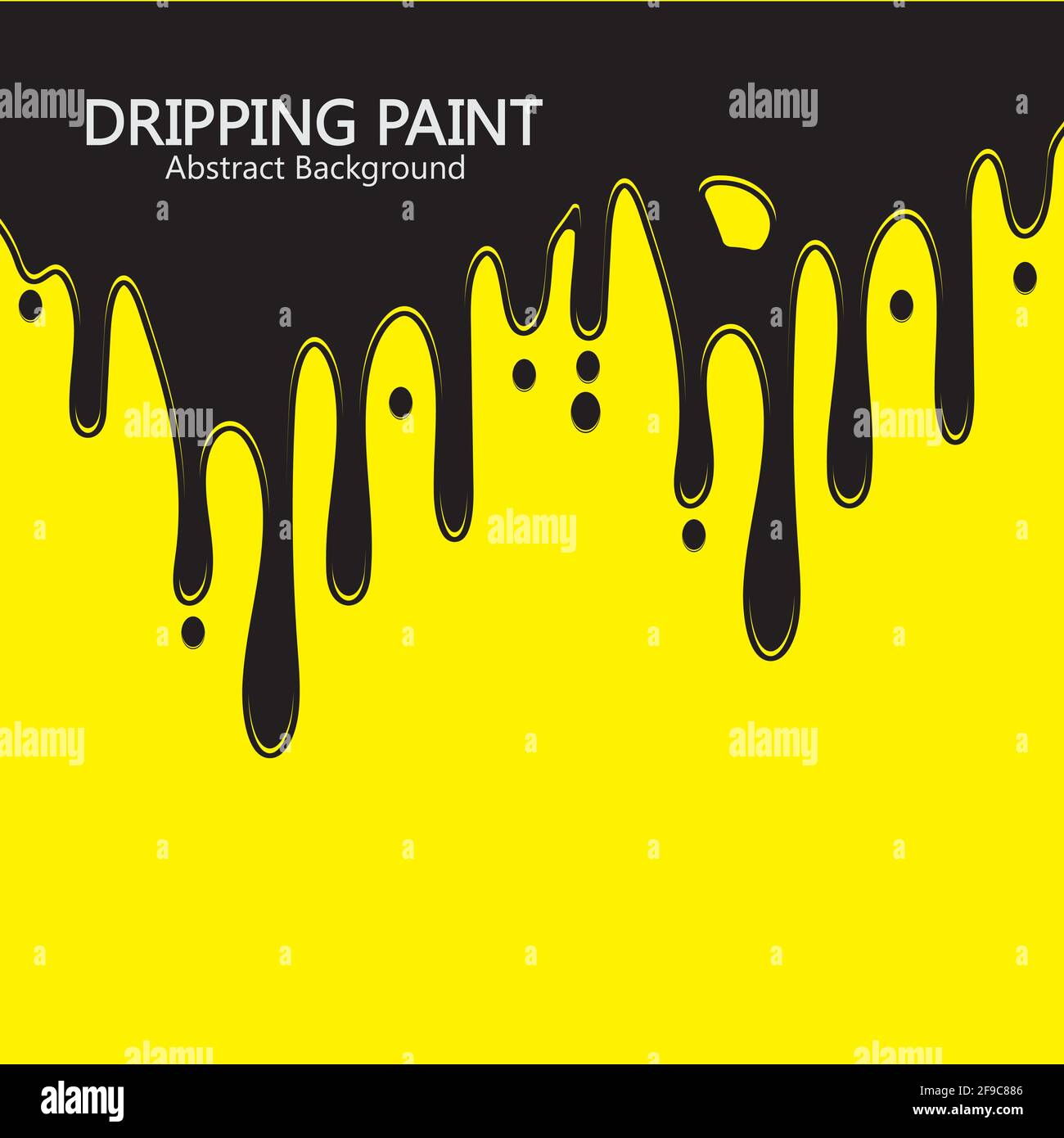 Black ink dripping paint spill leaking on yellow background. Vector ...