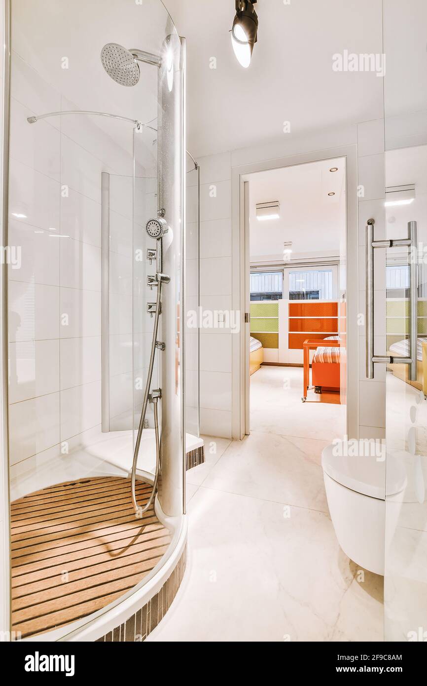 Shower room with toilet and cabin Stock Photo Alamy