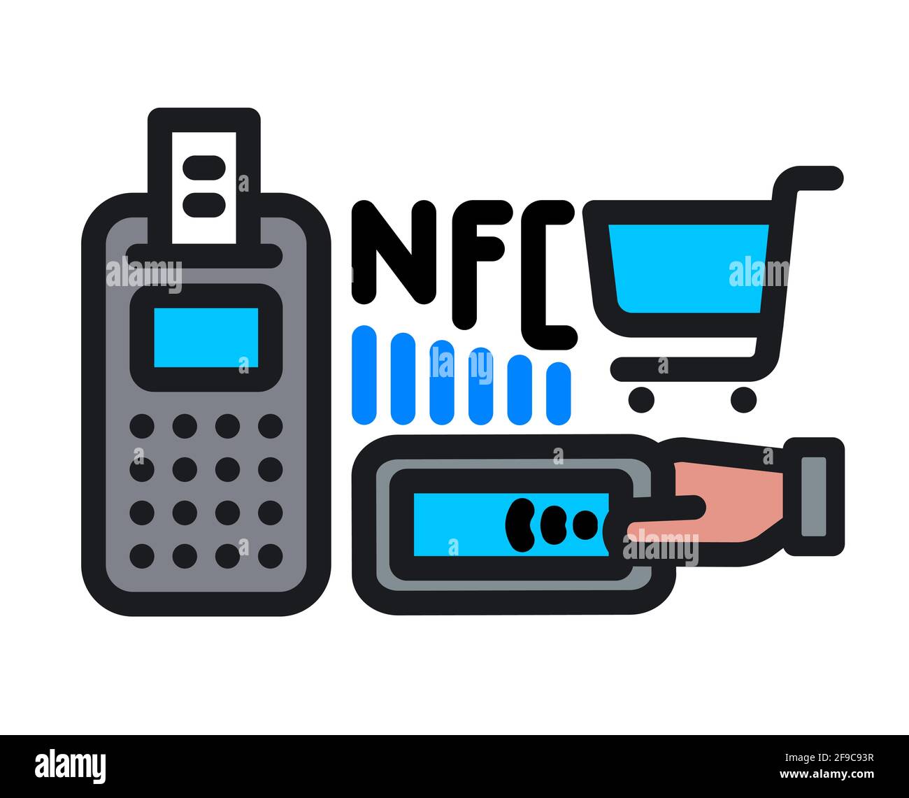 illustration of the nfc wireless contact technology icon outline color service Stock Vector