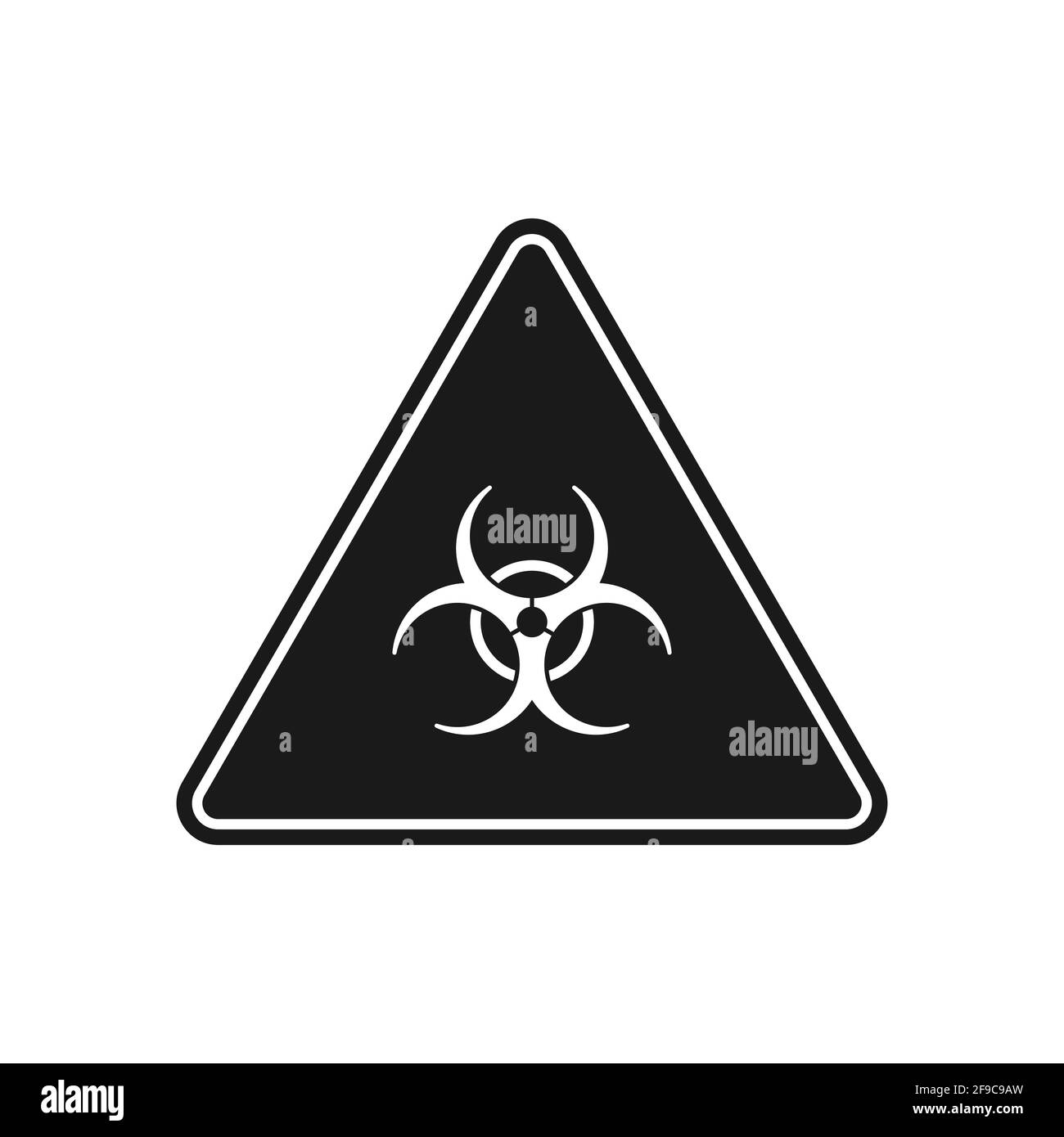 The triangular black icon of a biohazard sign is isolated on a white background. Stock Vector