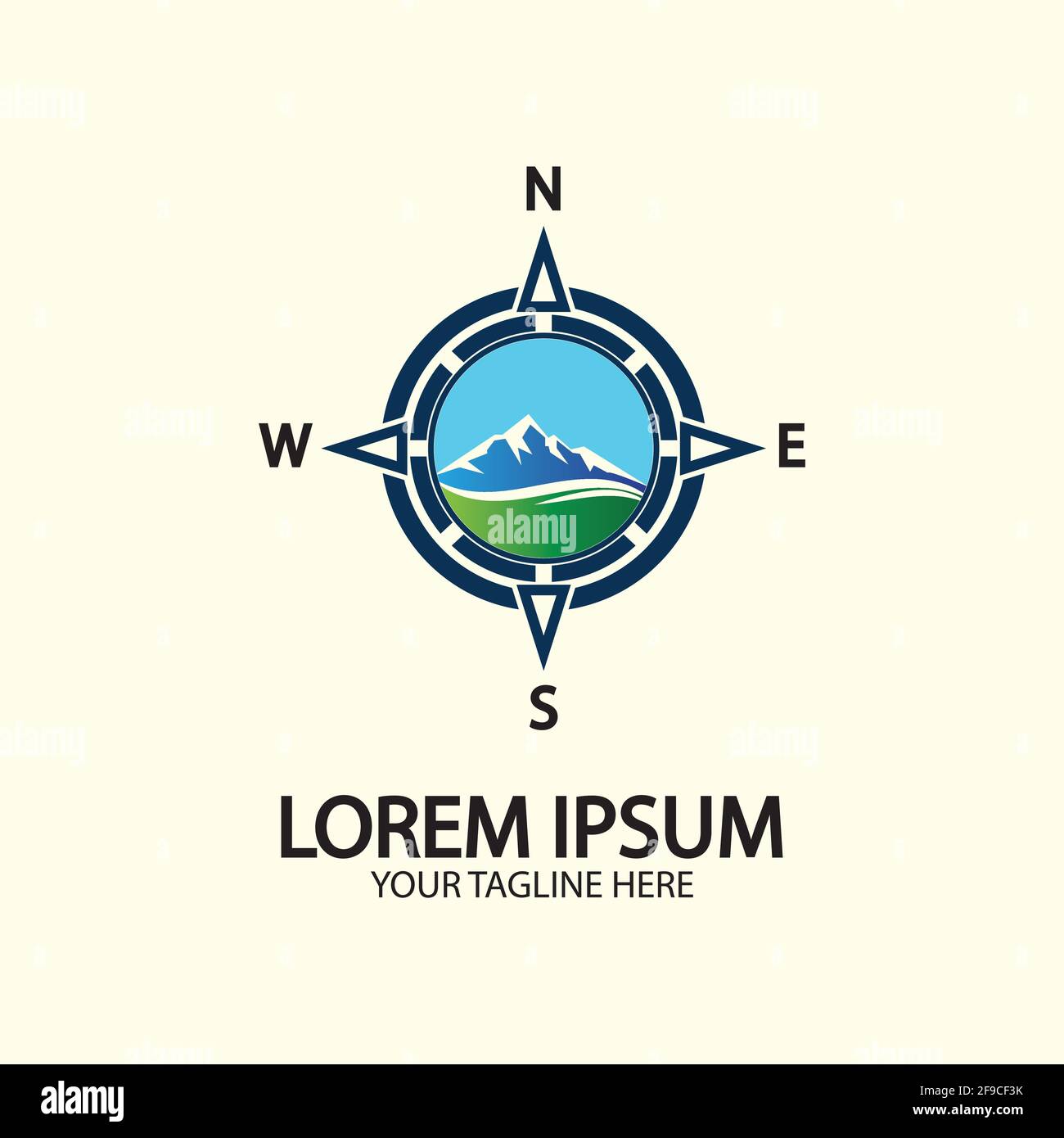 Compass with mountain for logo design illustrator  exploration icon  hiking tool. Stock Vector