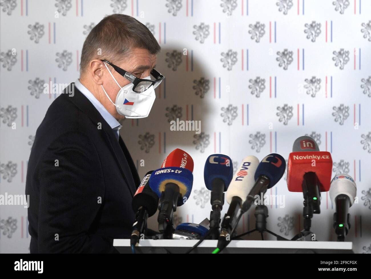 Prague, Czech Republic. 17th Apr, 2021. Czech Prime Minister Andrej Babis comes to an extraordinary press conference at Czech Ministry of Foreign Affairs in Prague, Czech Republic, on April 17, 2021. Prague is expelling 18 Russian embassy staffers identified as members of Russian secret services, have to leave Czechia in 48 hours. Russian secret service members were involved in the explosion of Czech Vrbetice ammunition store, Czech security forces have found out, PM Babis said. Credit: Michaela Rihova/CTK Photo/Alamy Live News Stock Photo