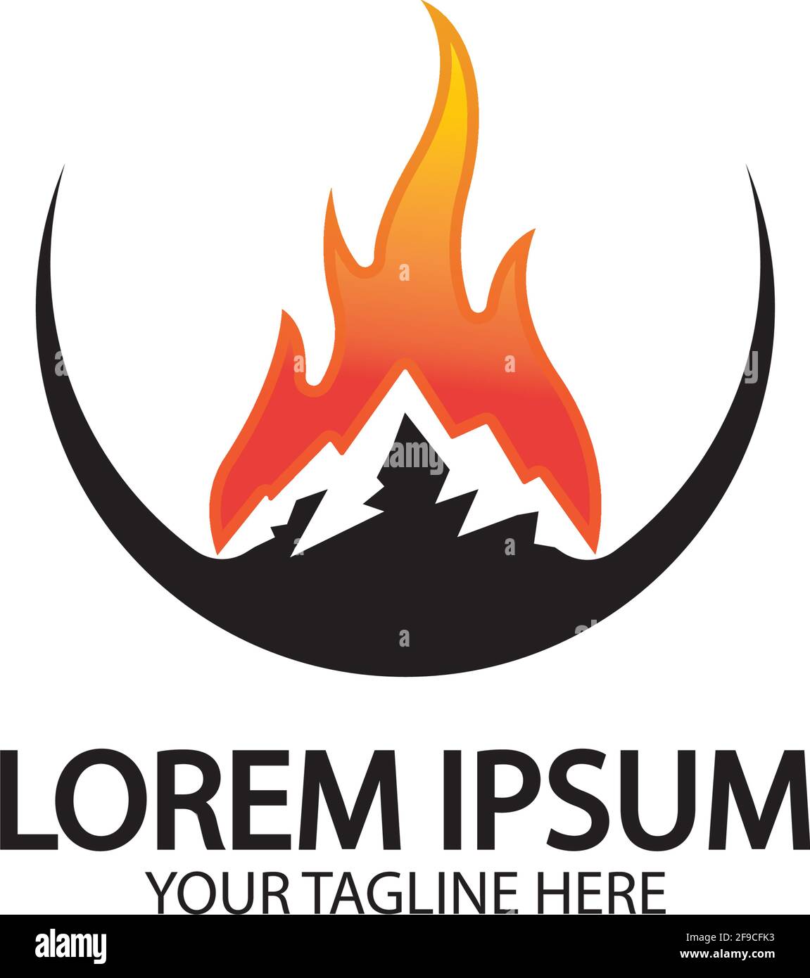 Mountain fire logo vector, mountain vector, fire vector, simple mountain logo design, fire simple design Stock Vector