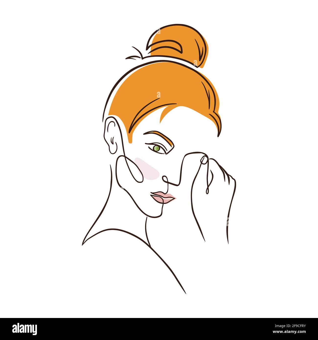 Continuous line drawing woman portrait for logo, emblem template. One line  art. Modern colorful linear female face. Red hair girl face flat vector  illustration isolated on white background Stock Vector Image &