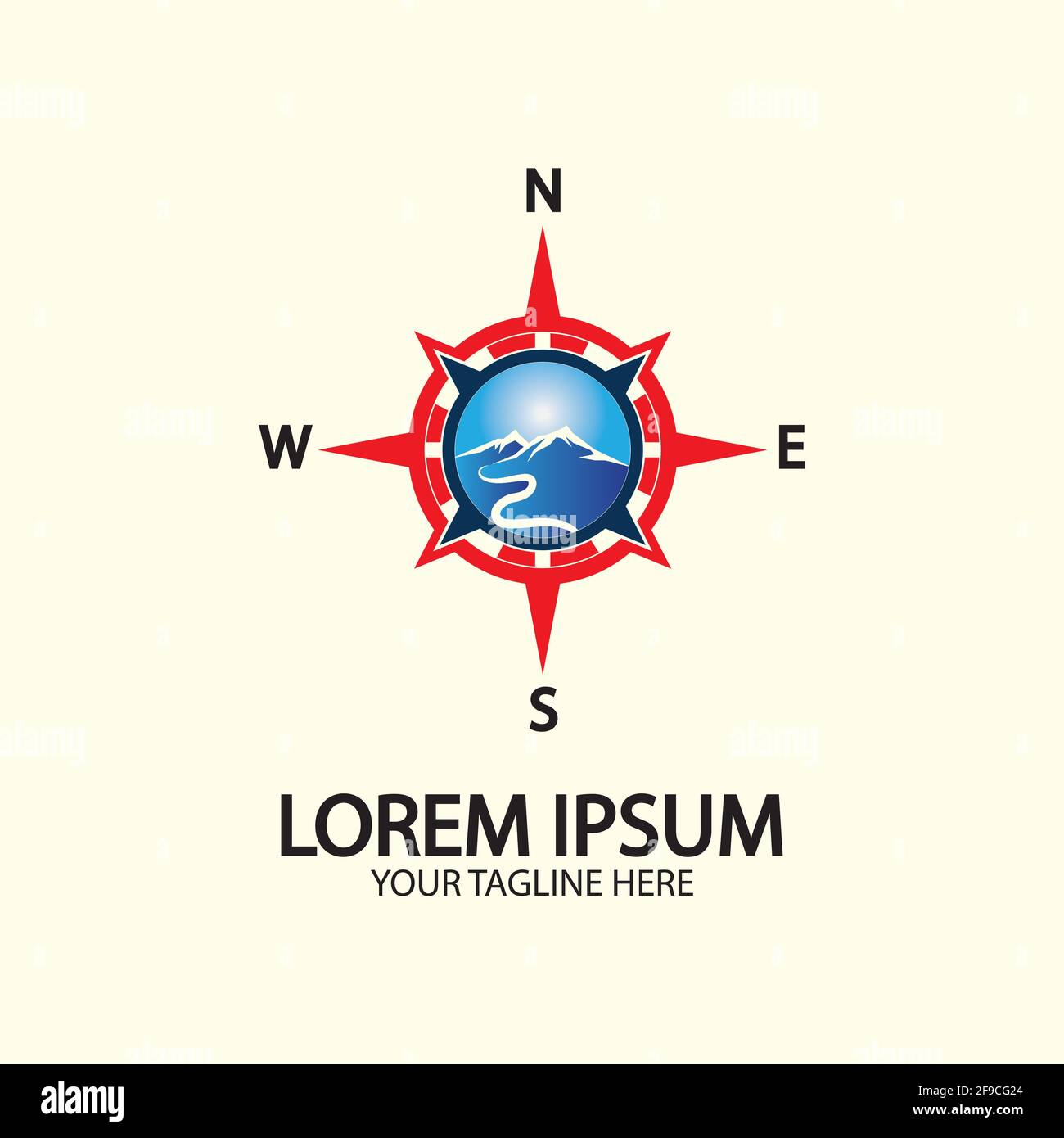 Compass with mountain for logo design illustrator  exploration icon  hiking tool. Stock Vector