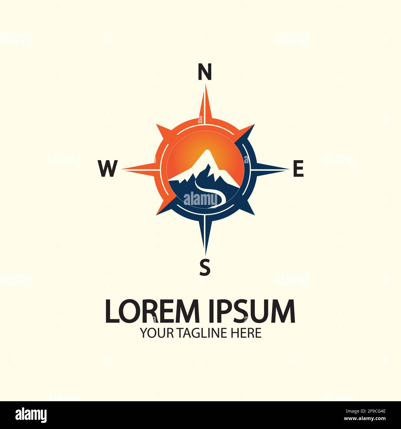 Compass with mountain for logo design illustrator  exploration icon  hiking tool. Stock Vector