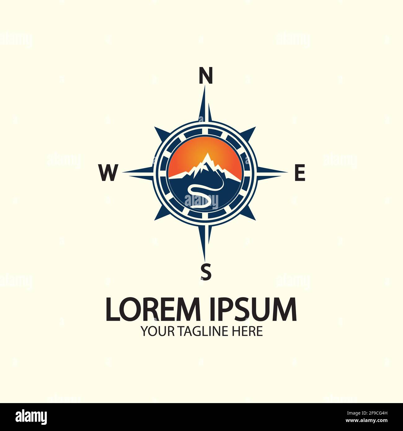 Compass with mountain for logo design illustrator  exploration icon  hiking tool. Stock Vector