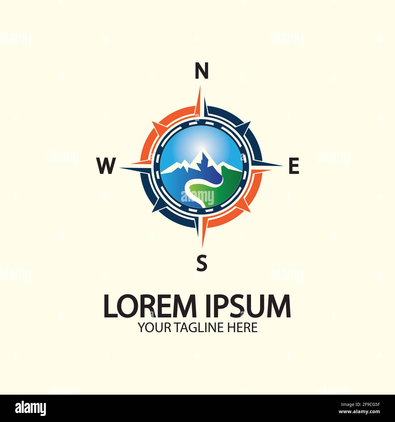 Compass with mountain for logo design illustrator  exploration icon  hiking tool. Stock Vector