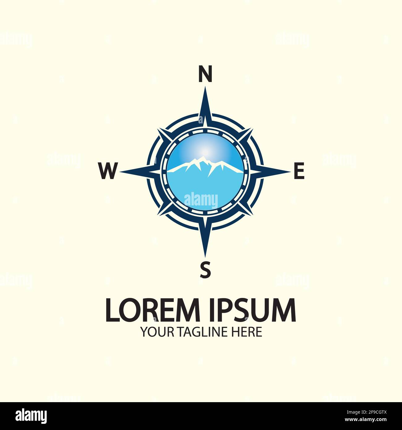 Compass with mountain for logo design illustrator  exploration icon  hiking tool. Stock Vector