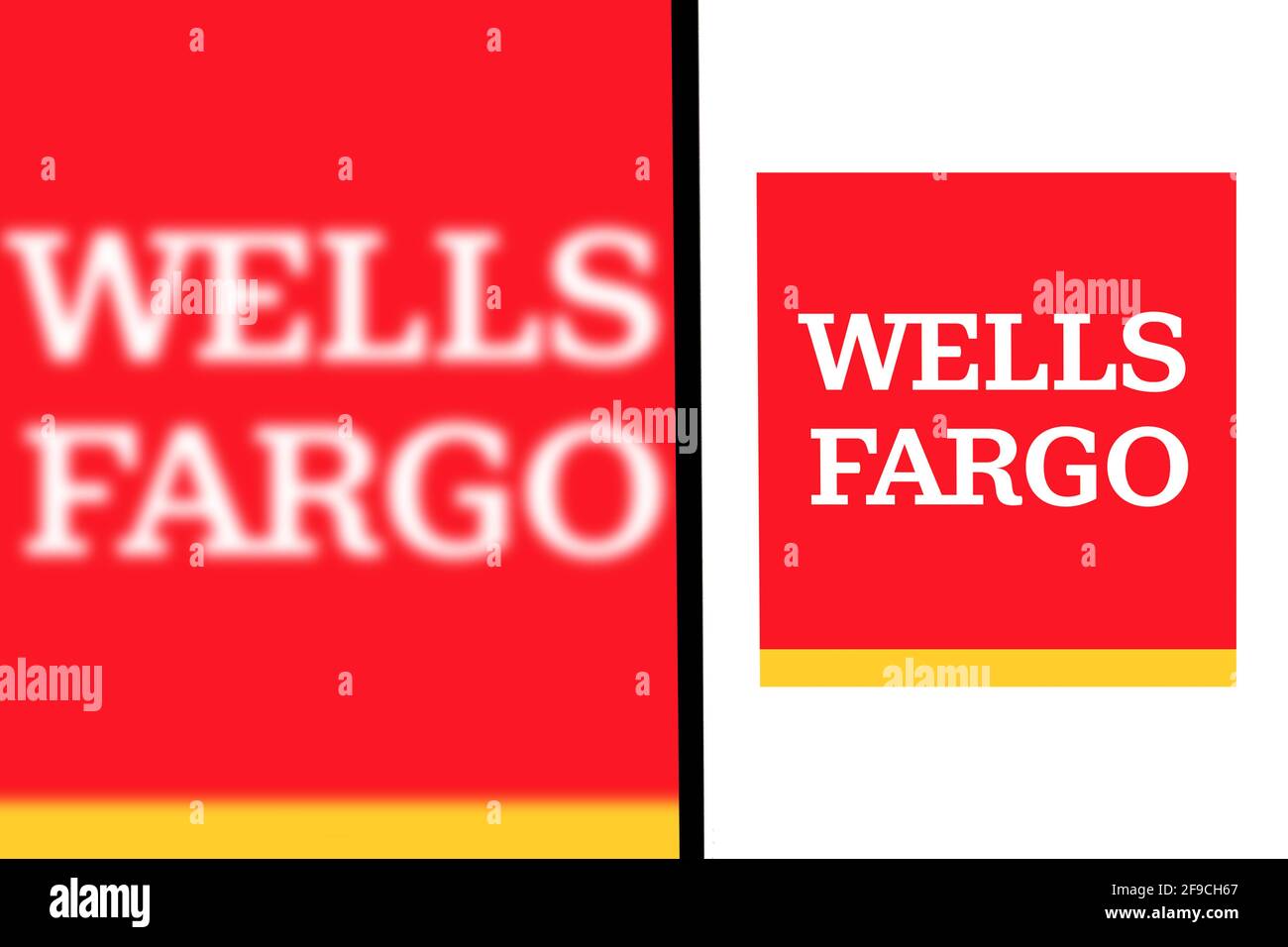 In this photo illustration the Wells Fargo logo seen displayed on a smartphone screen. Stock Photo