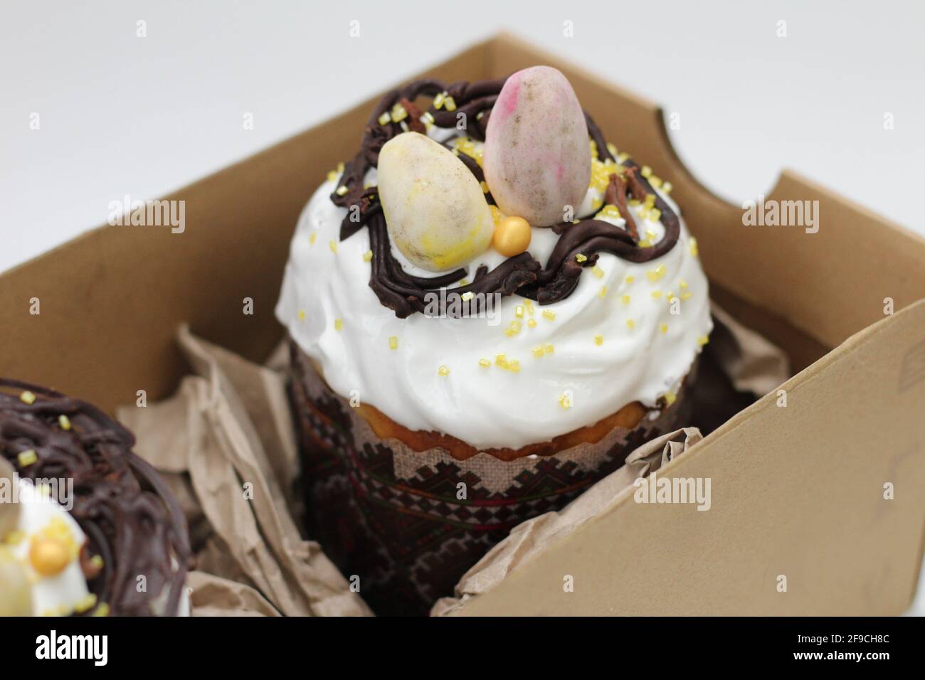 Easter cakes in a craft paper box Stock Photo