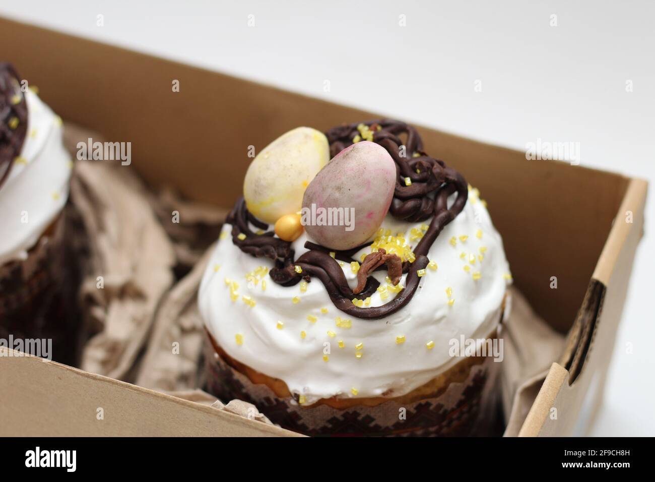 Easter cakes in a craft paper box Stock Photo