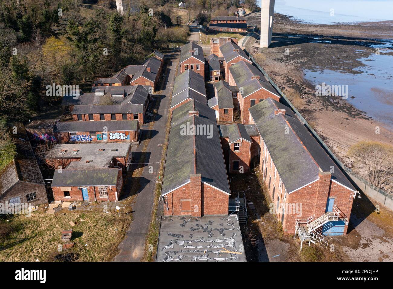 Aerial view of former naval barracks at Port Edgar adjacent to South Queensferry, now for sale, Scotland, UK Stock Photo
