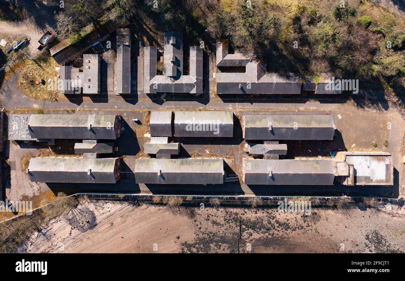 Aerial view of former naval barracks at Port Edgar adjacent to South Queensferry, now for sale, Scotland, UK Stock Photo