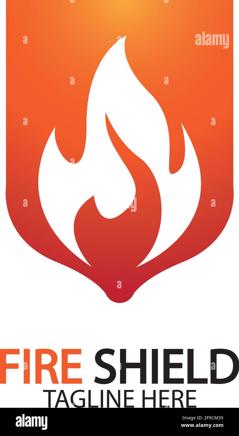 Fire shield logo design element. Fire warning sign shield. Fire flame vector illustration Stock Vector