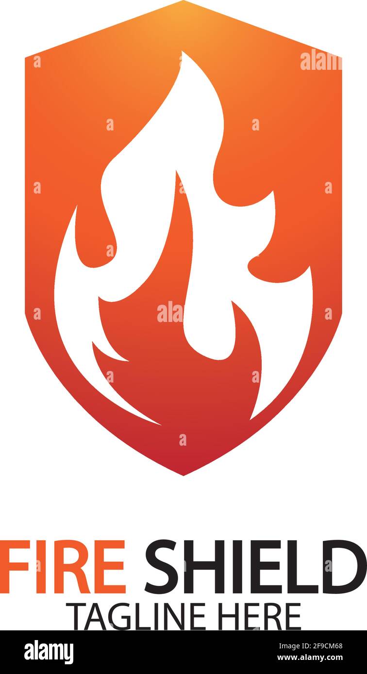 Fire shield logo design element. Fire warning sign shield. Fire flame