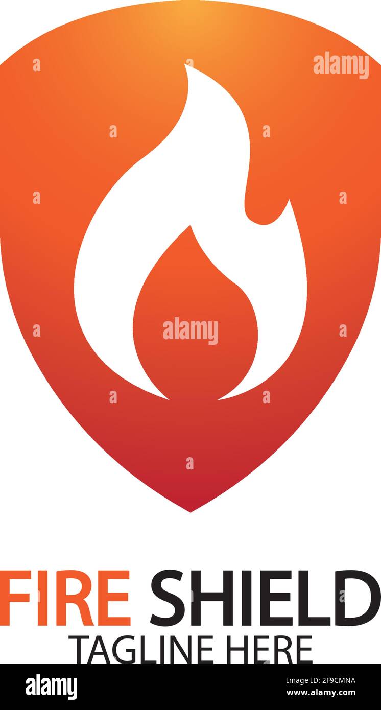Fire shield logo design element. Fire warning sign shield. Fire flame vector illustration Stock Vector