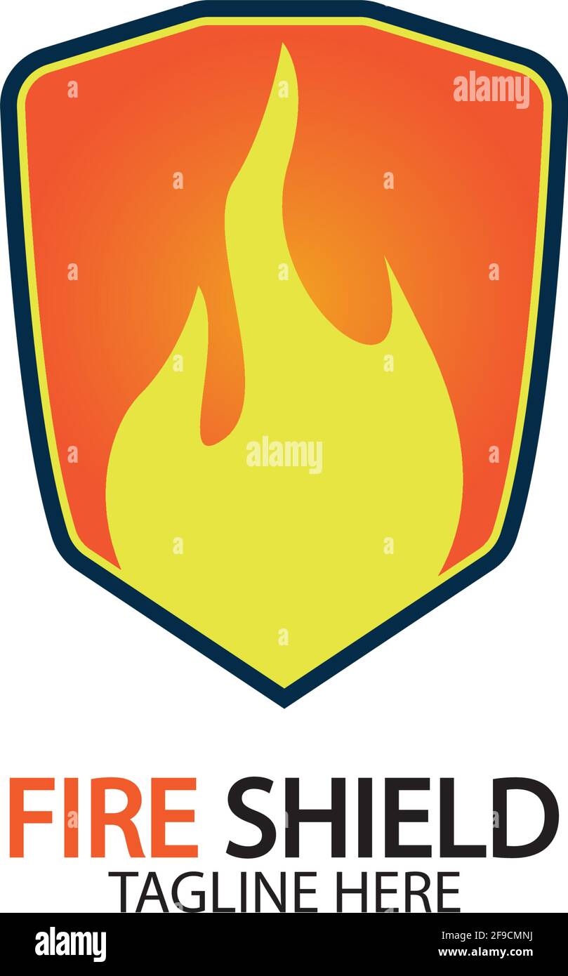 Fire shield logo design element. Fire warning sign shield. Fire flame vector illustration Stock Vector