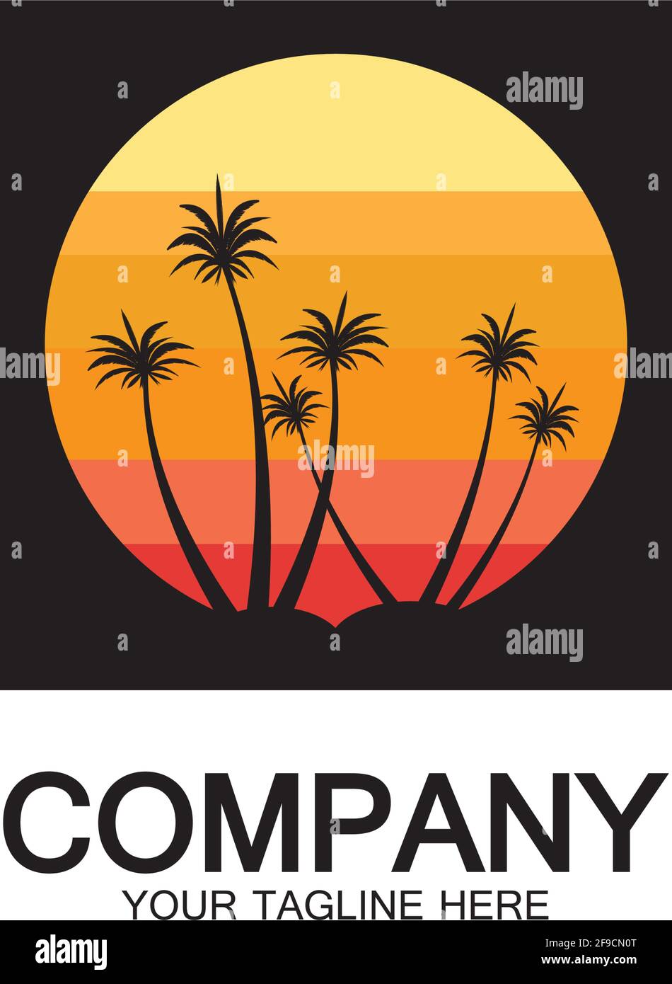 Palm Tree Beach Vintage Icon. Stock Vector