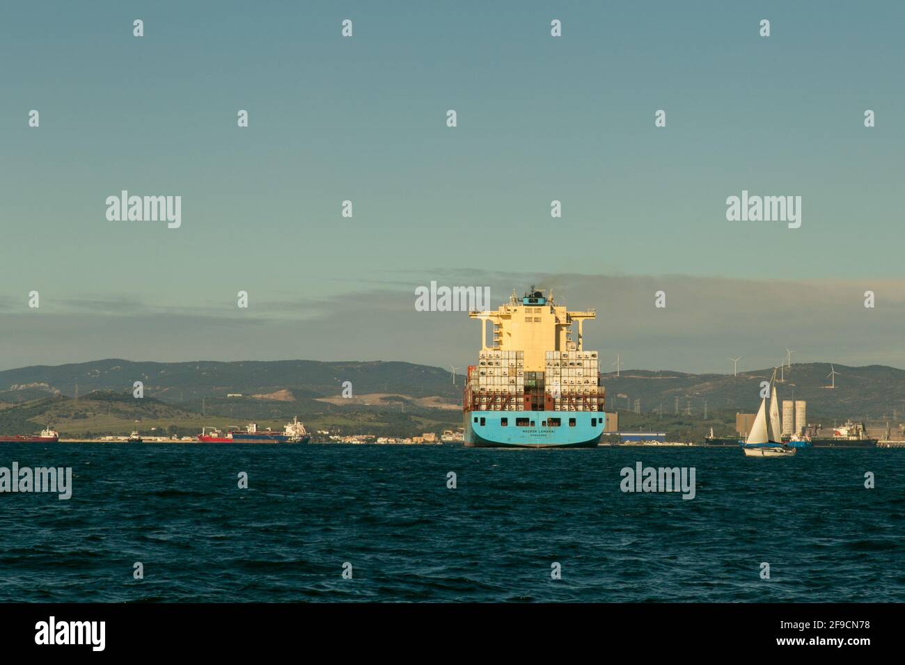 Maersk Lamanai container ship in Gibraltar Stock Photo
