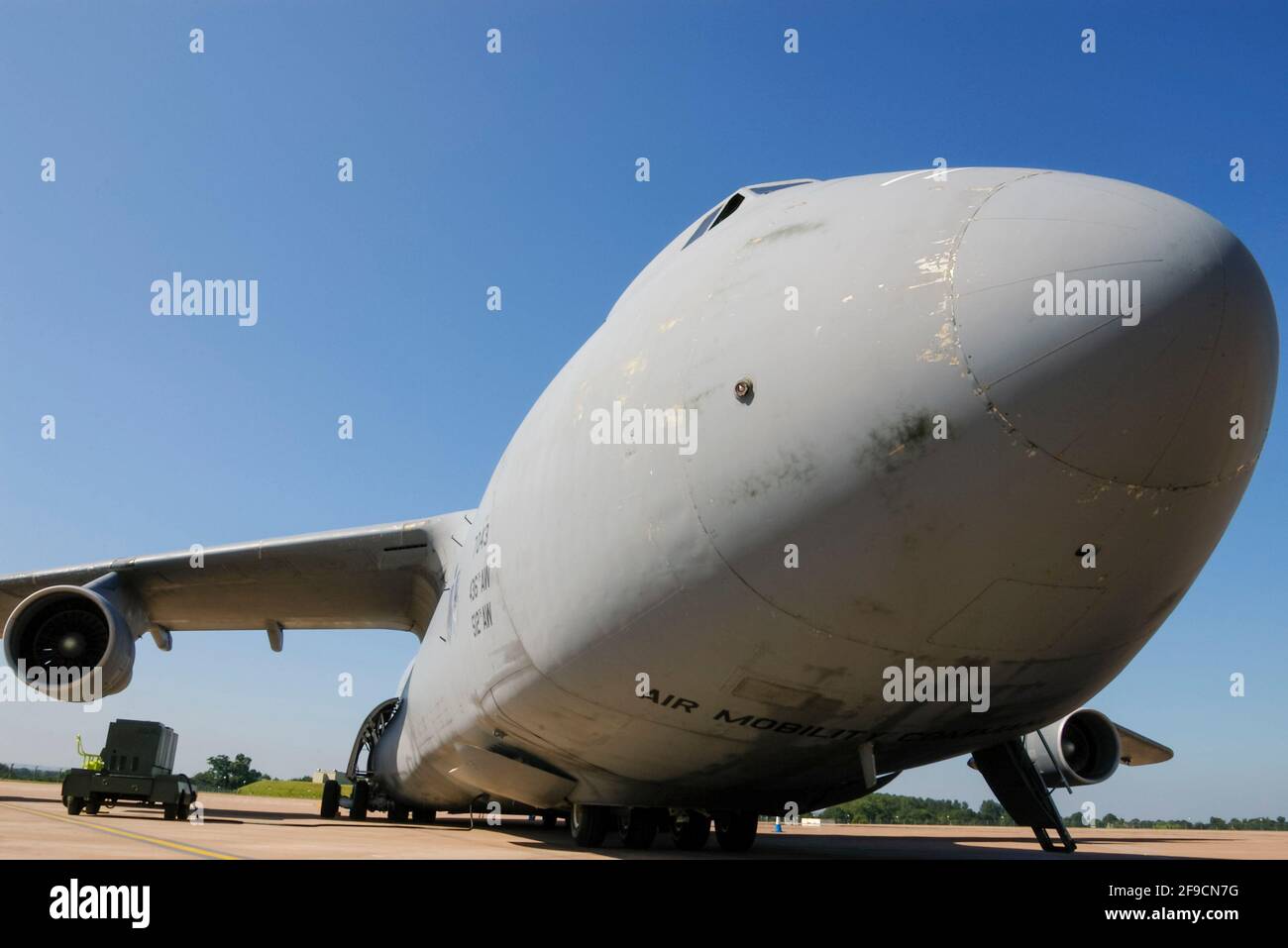 United States Air Force Lockheed C-5 Galaxy large military transport aircraft of Air Mobility Command. Bulbous nose. On display at RIAT 2005 Stock Photo