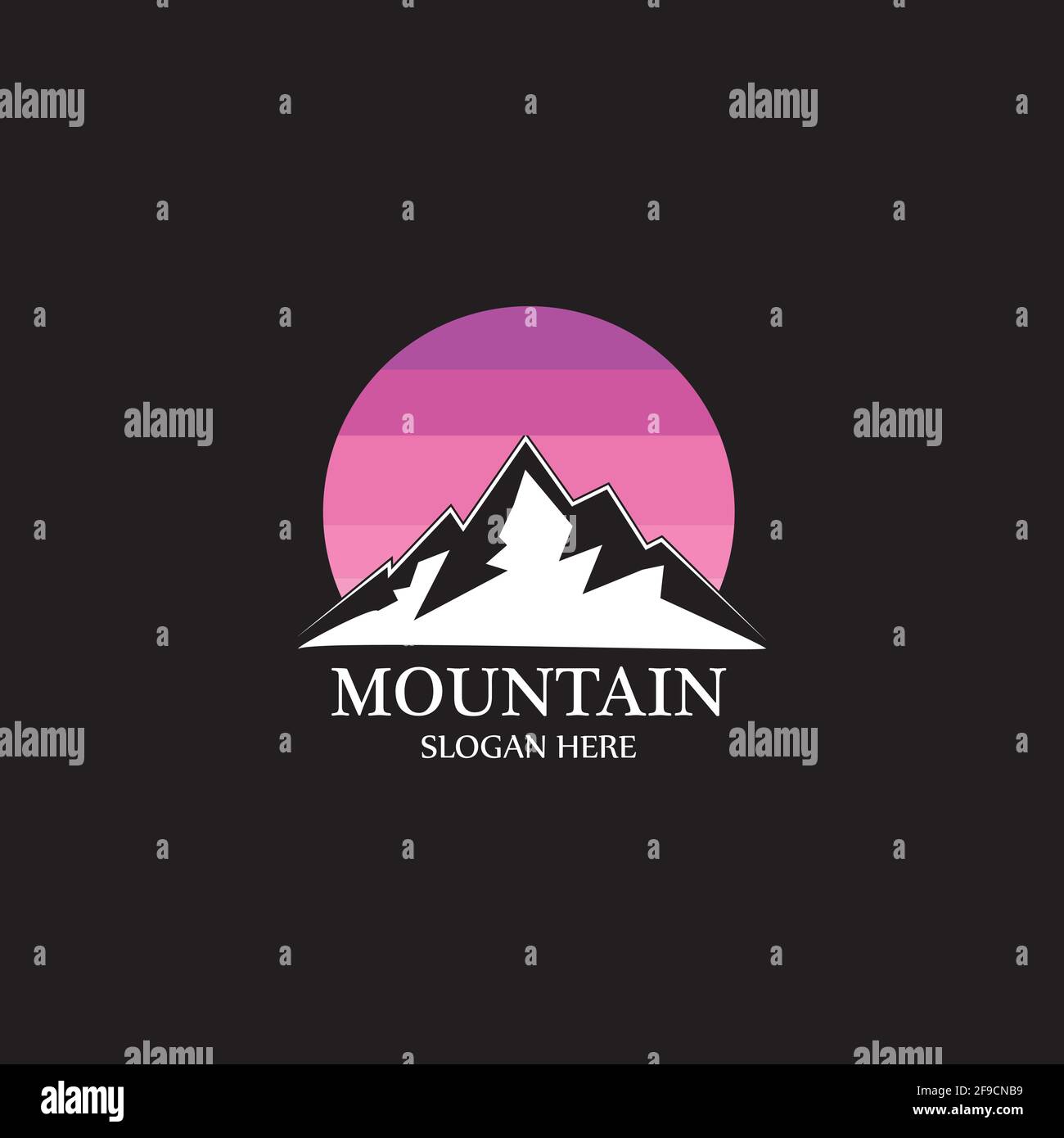 Mountain sun logo design concept template vector Stock Vector