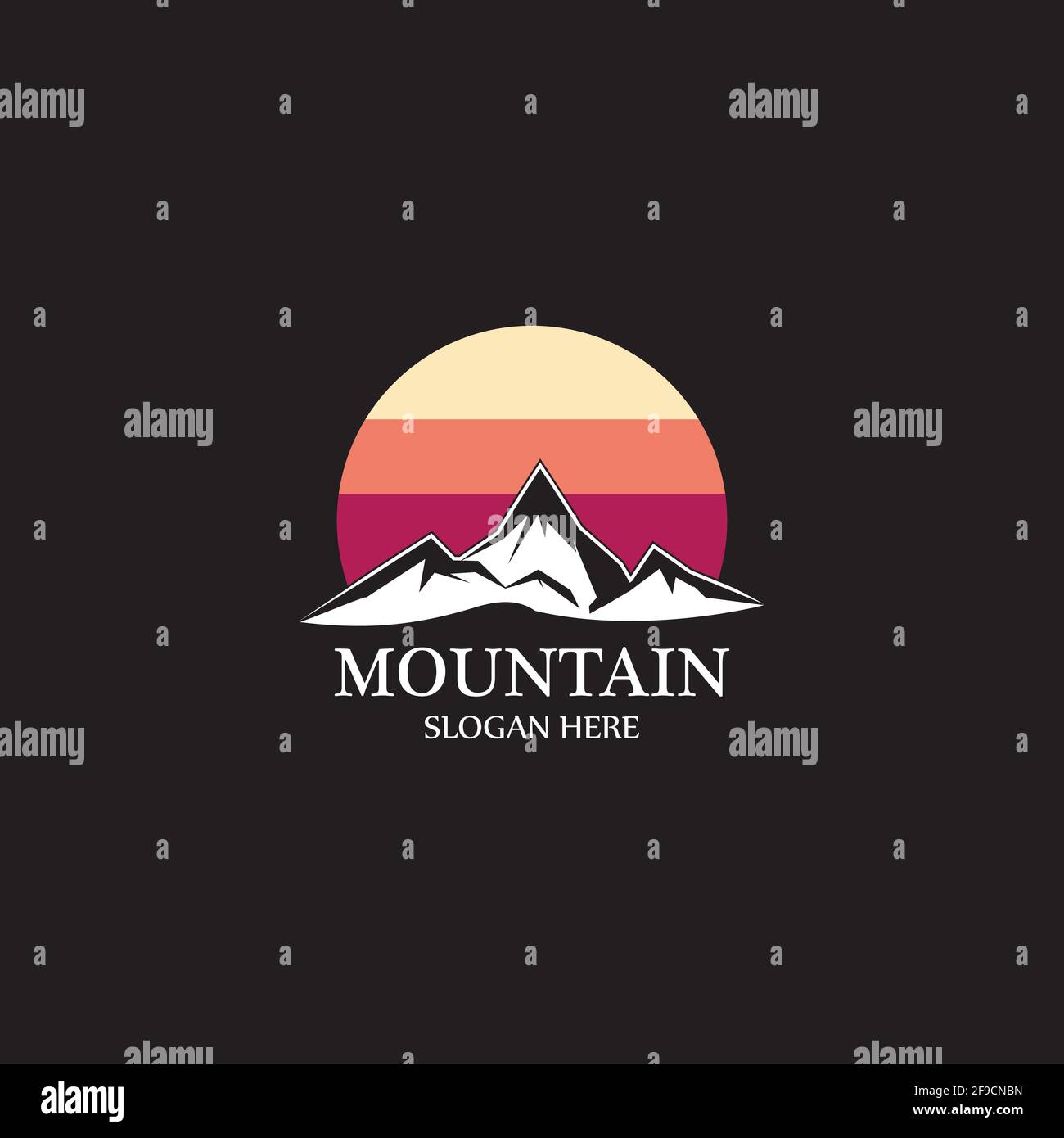 Mountain sun logo design concept template vector Stock Vector