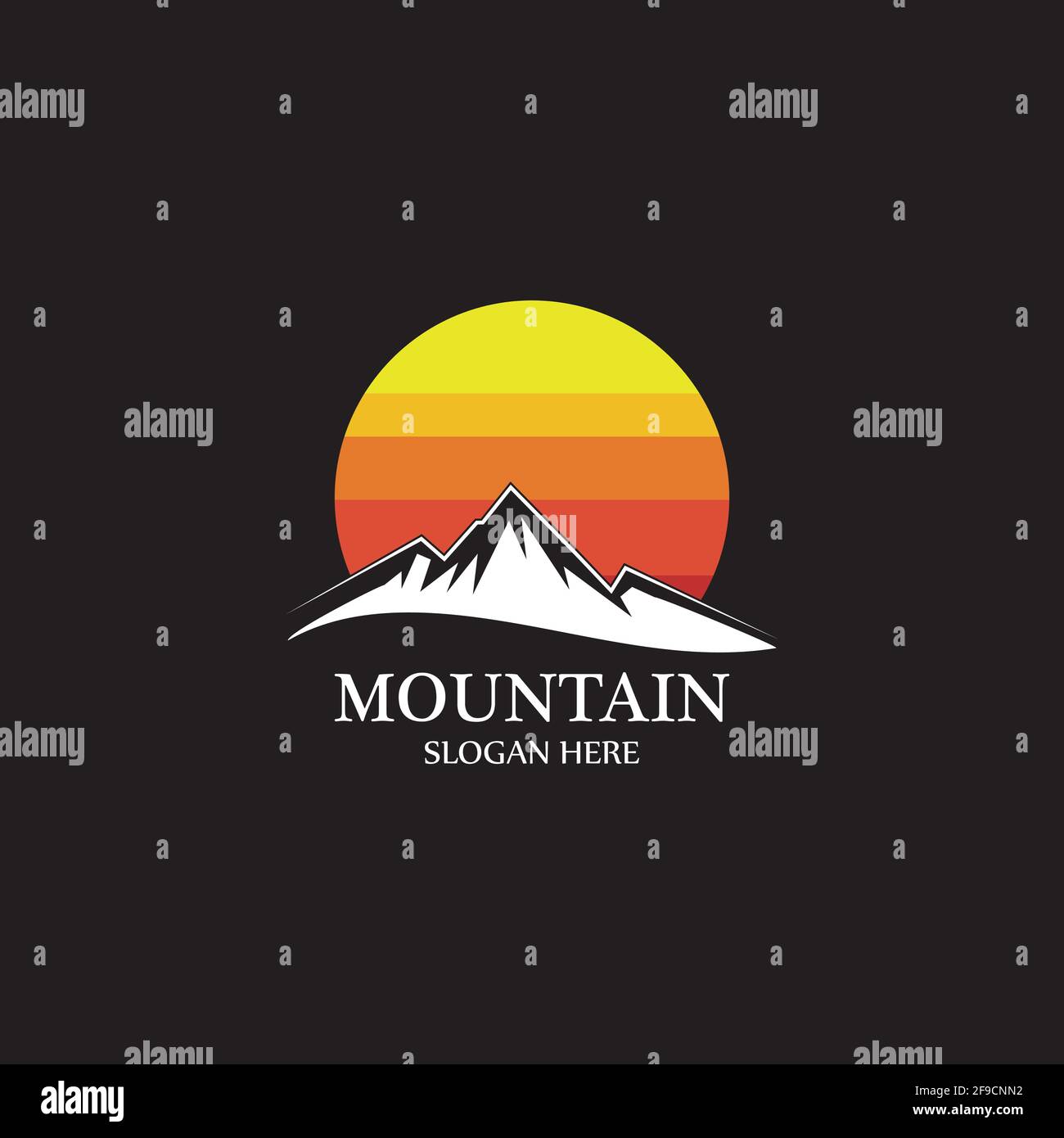 Mountain sun logo design concept template vector Stock Vector