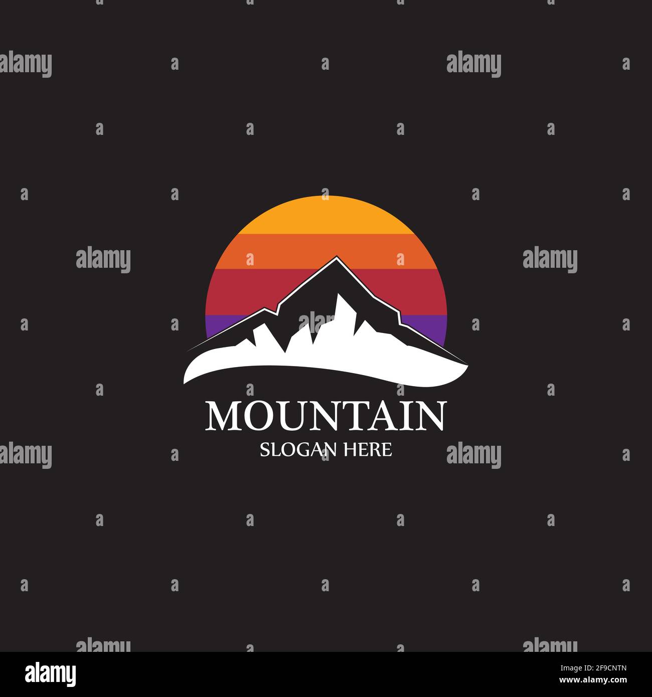 Mountain sun logo design concept template vector Stock Vector