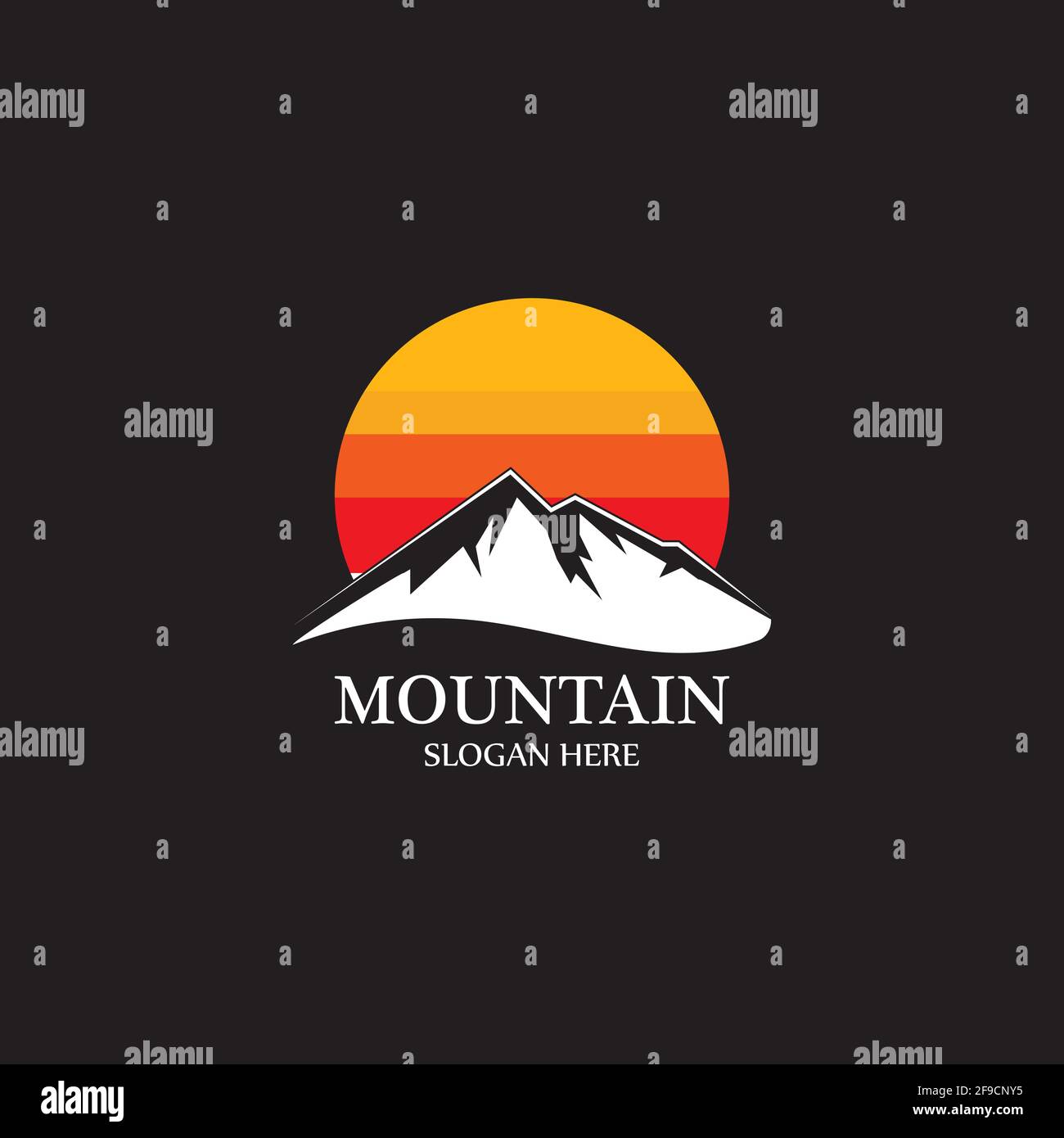 Mountain sun logo design concept template vector Stock Vector