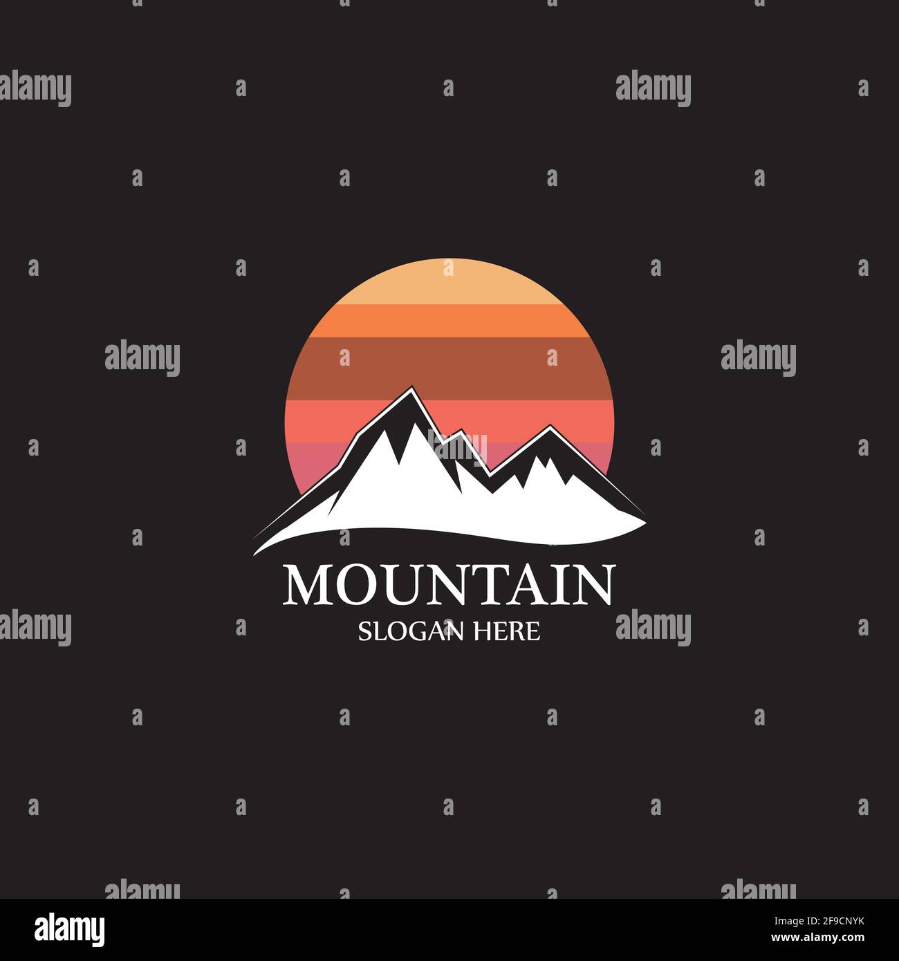 Mountain sun logo design concept template vector Stock Vector