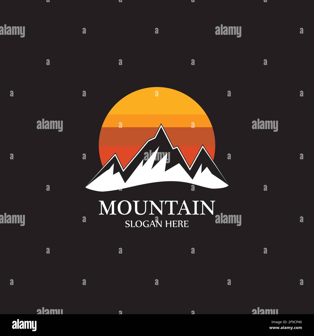 Mountain sun logo design concept template vector Stock Vector