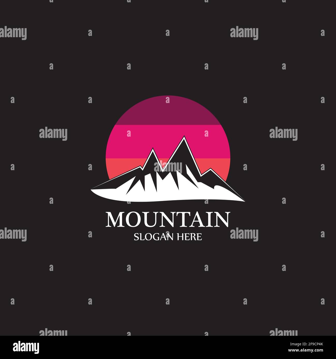 Mountain sun logo design concept template vector Stock Vector