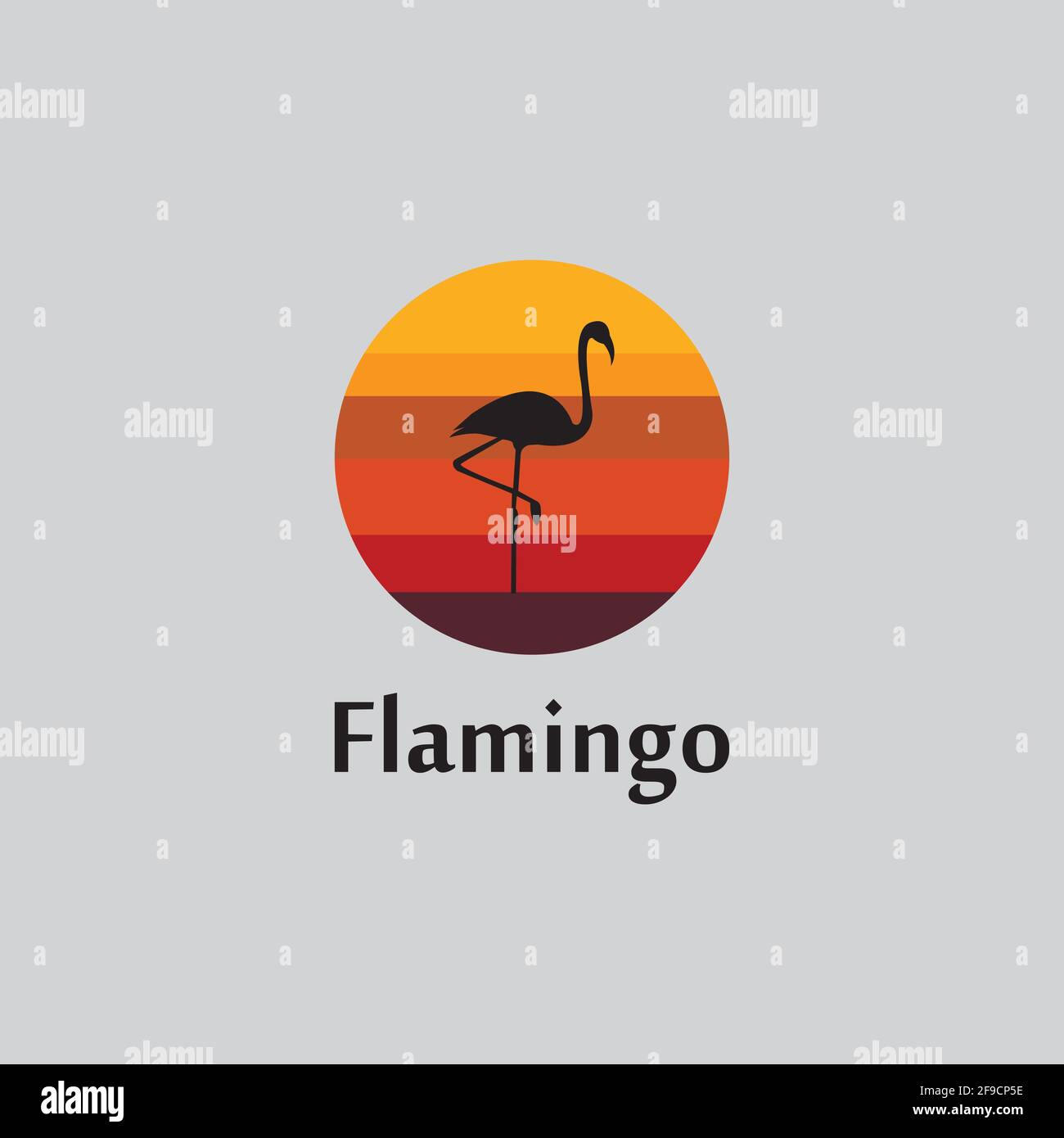 flamingo silhouette scene at sunset logo design vector Stock Vector