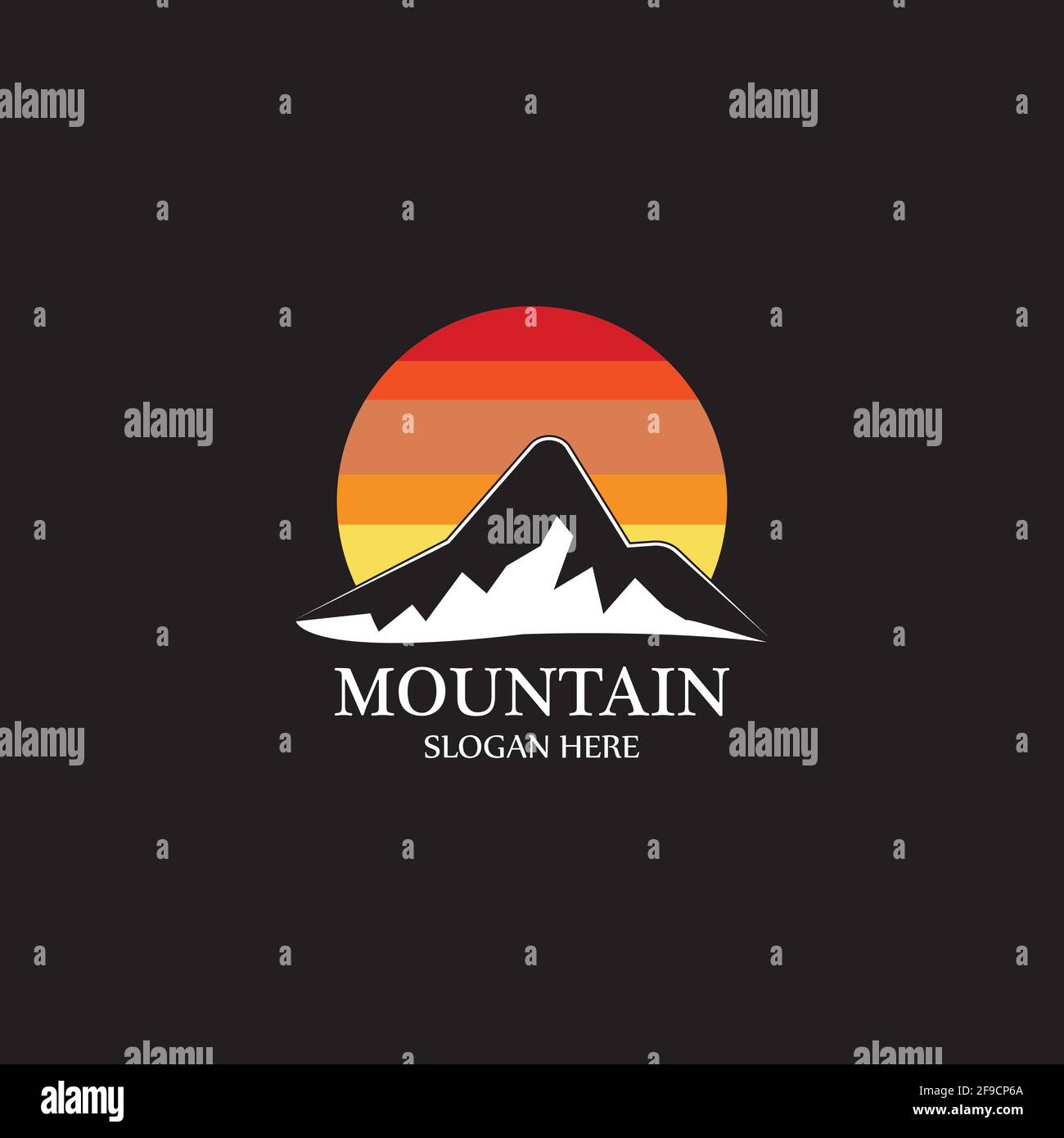 Mountain sun logo design concept template vector Stock Vector