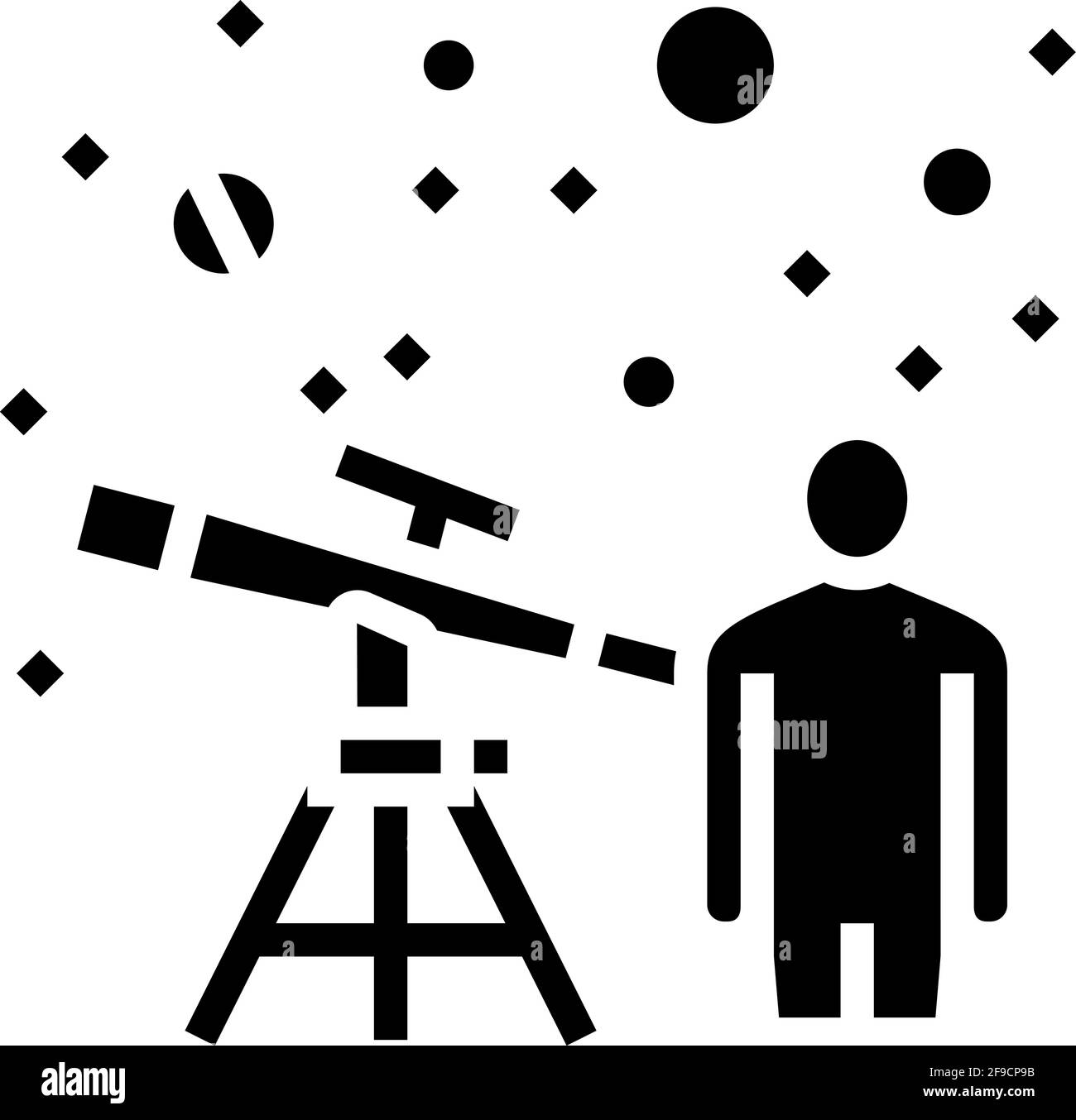 astronomer watching in telescope on stars line icon vector illustration