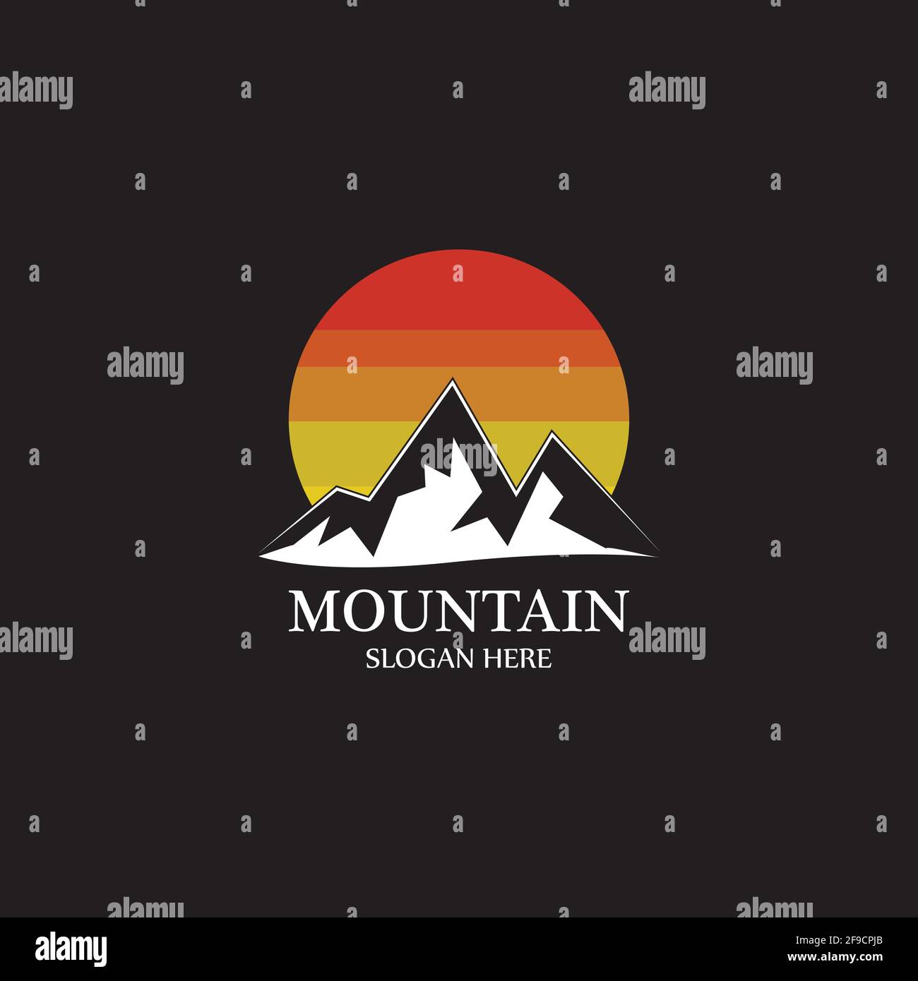 Mountain sun logo design concept template vector Stock Vector