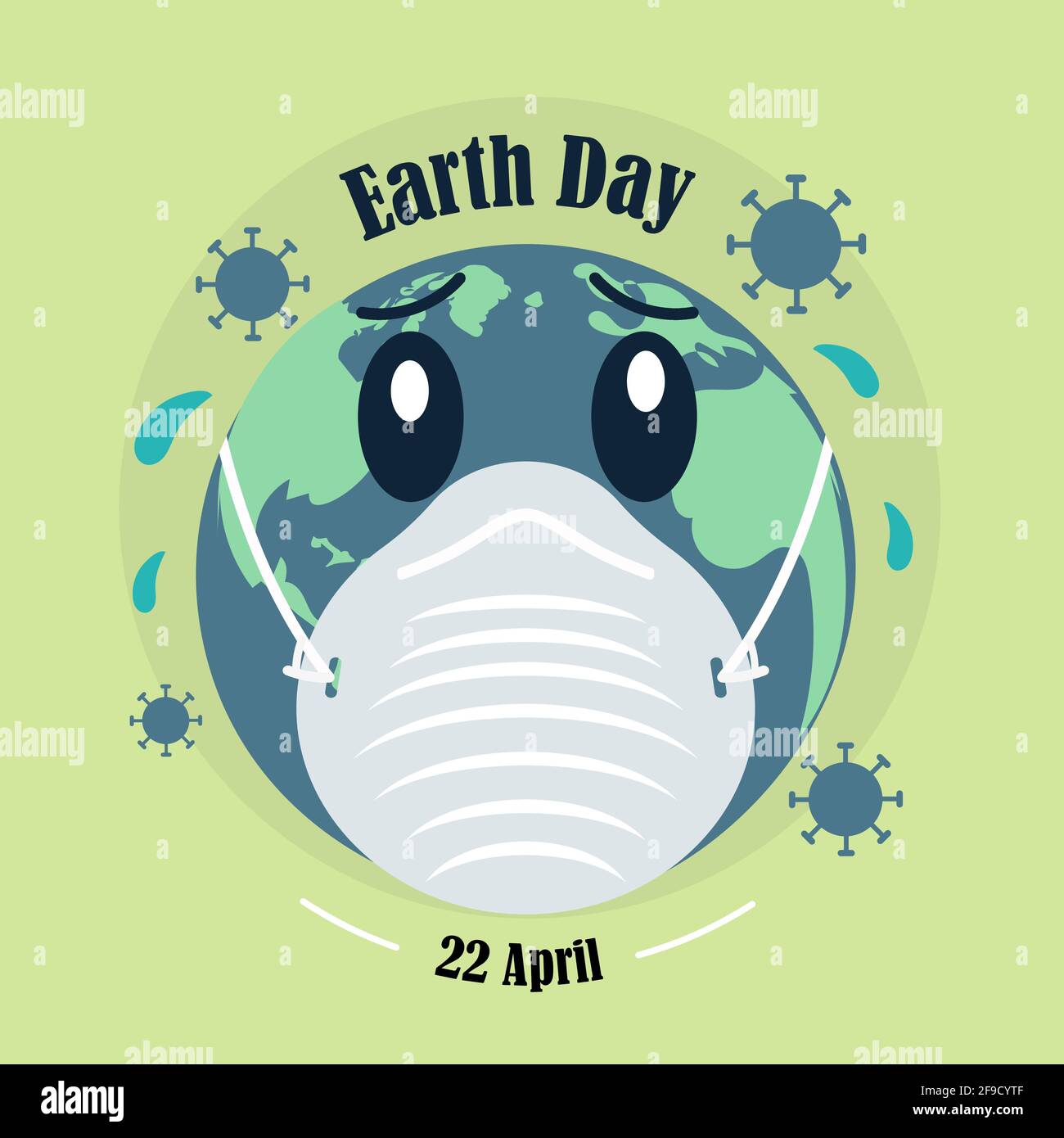 Earth Day, corona virus pandemic poster, 22 April, Earth in mask, save earth, pollution illustration vector banner Stock Vector