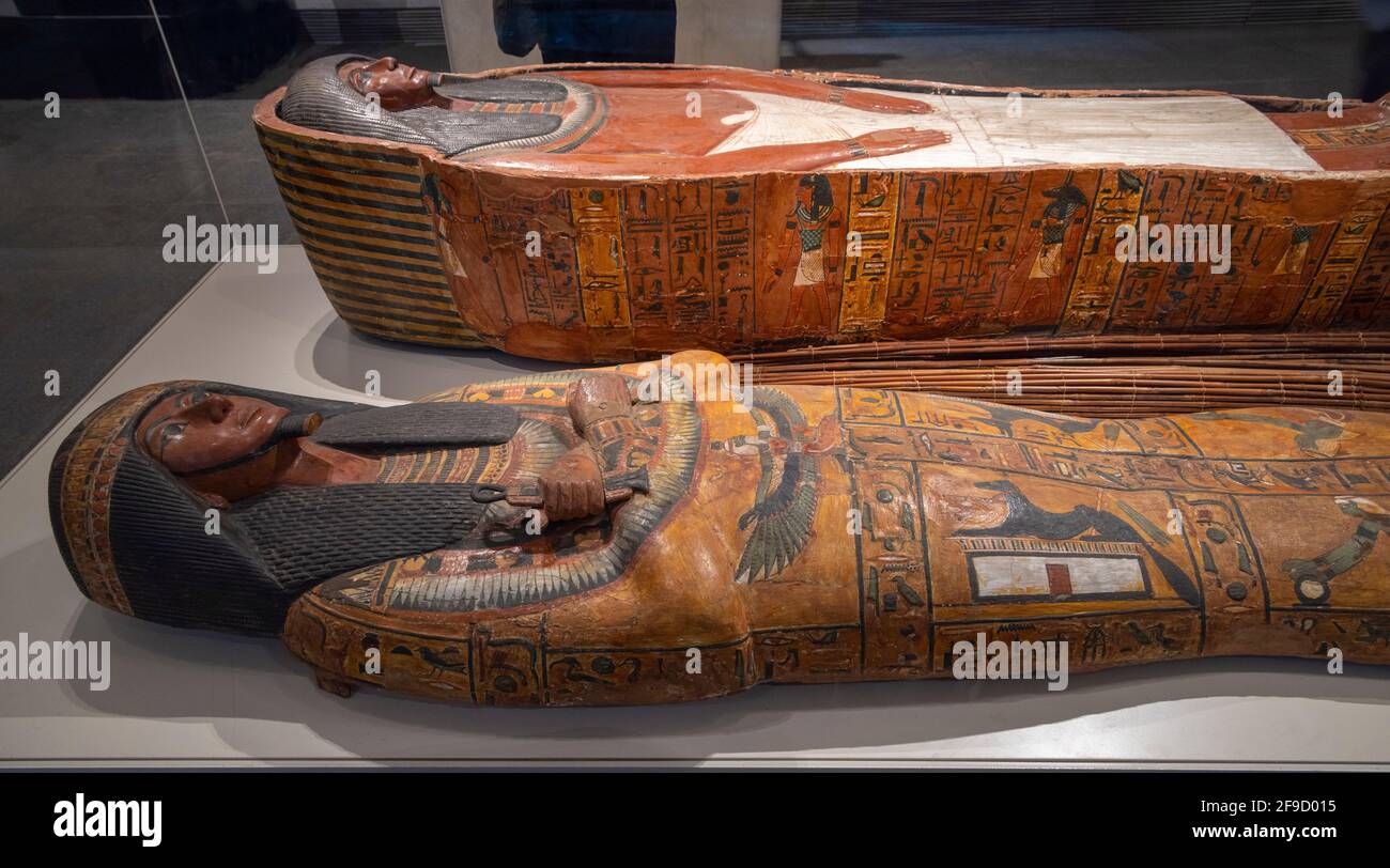 mummy case or inner coffin of Sennedjem, National Museum of Egyptian Civilization, Cairo, Egypt Stock Photo