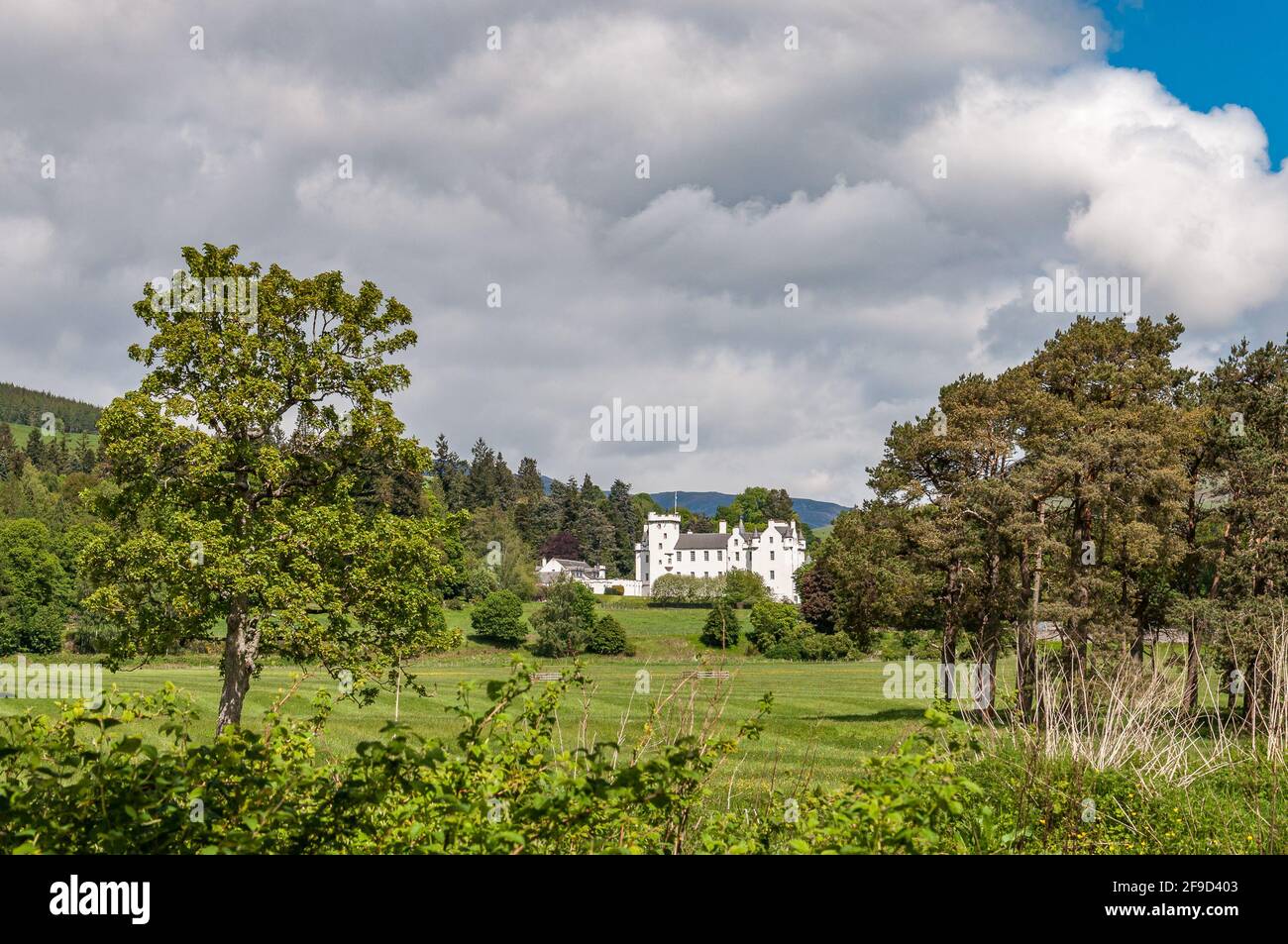 Blair Castle that stands out in the Scottish countryside. Concept: typical Scottish landscapes Stock Photo