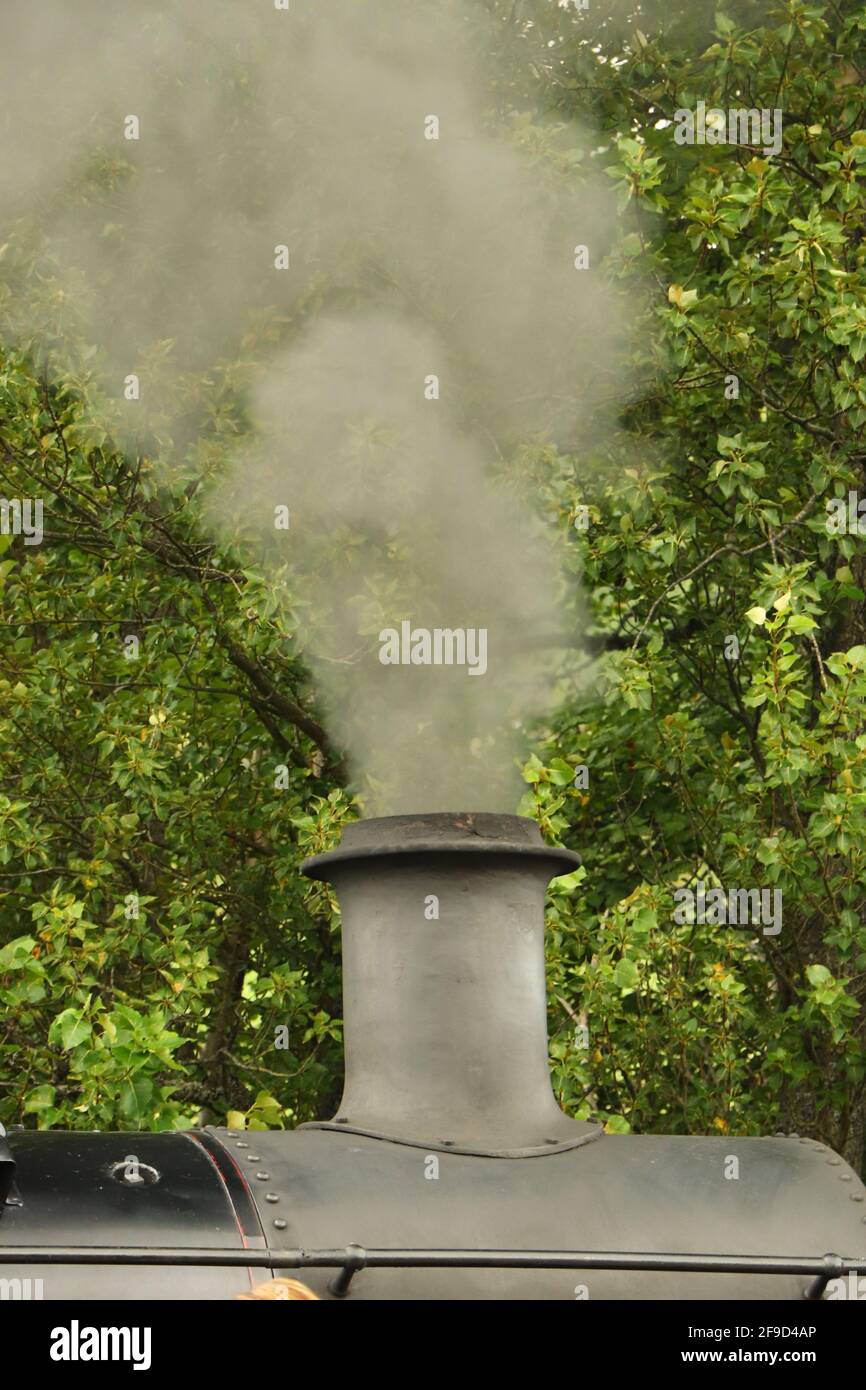 Steam locomotive full of coal running on a track through the ...